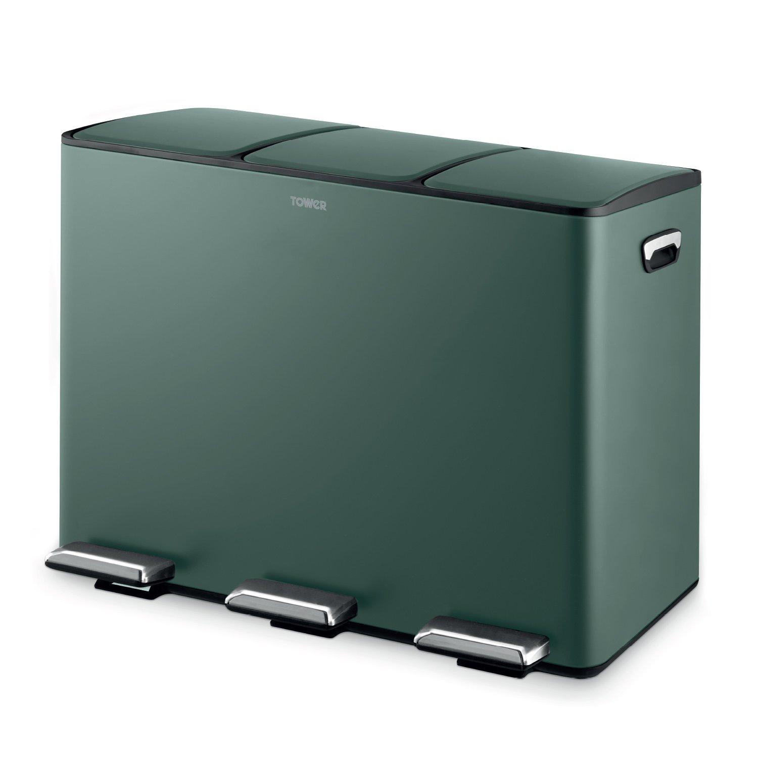 Tower 45L Recycling Pedal Bin in Bottle Green - Image 5
