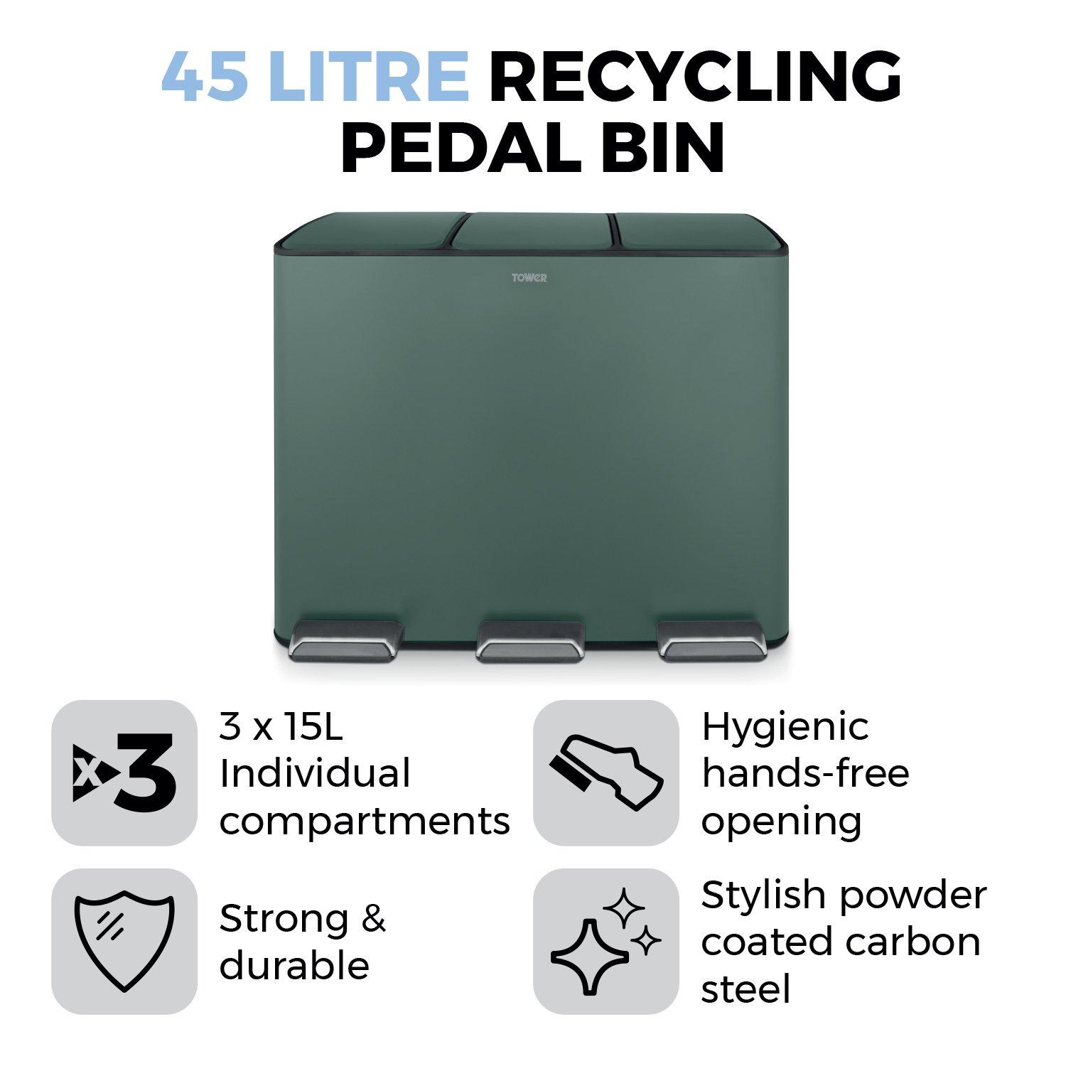 Forest Green - Tower - 45L Recycling Pedal Bin - 2