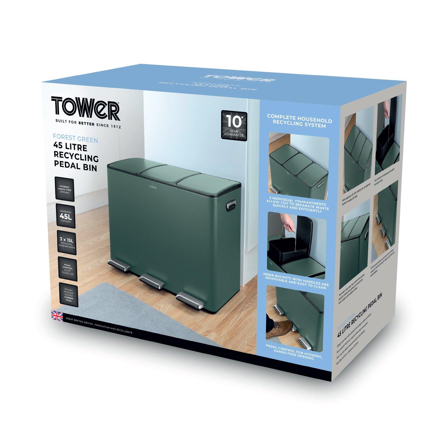 Forest Green - Tower - 45L Recycling Pedal Bin - 8