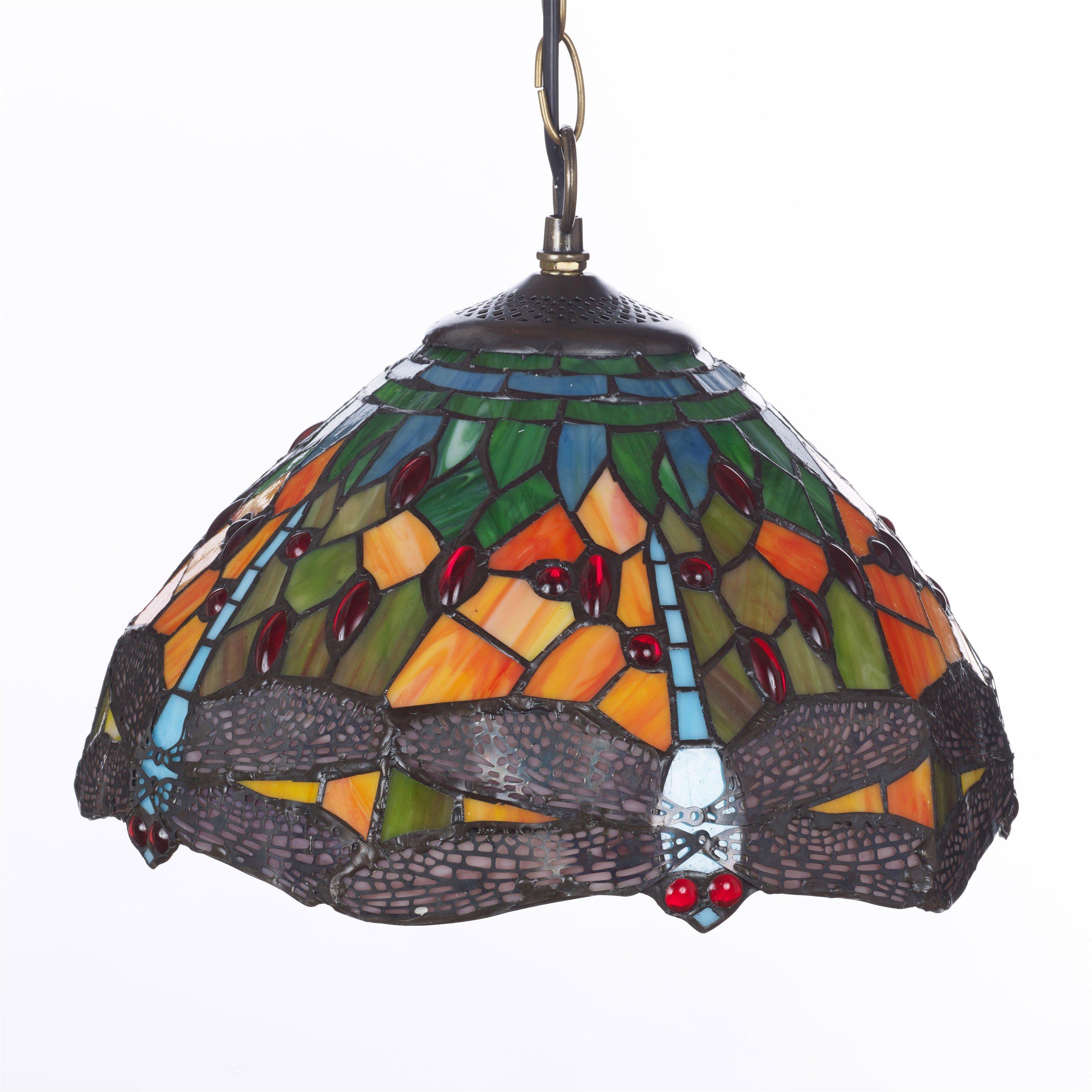 Multicolour - K Living - Tiffany Glass Dragonfly Motif Ceiling Shade
