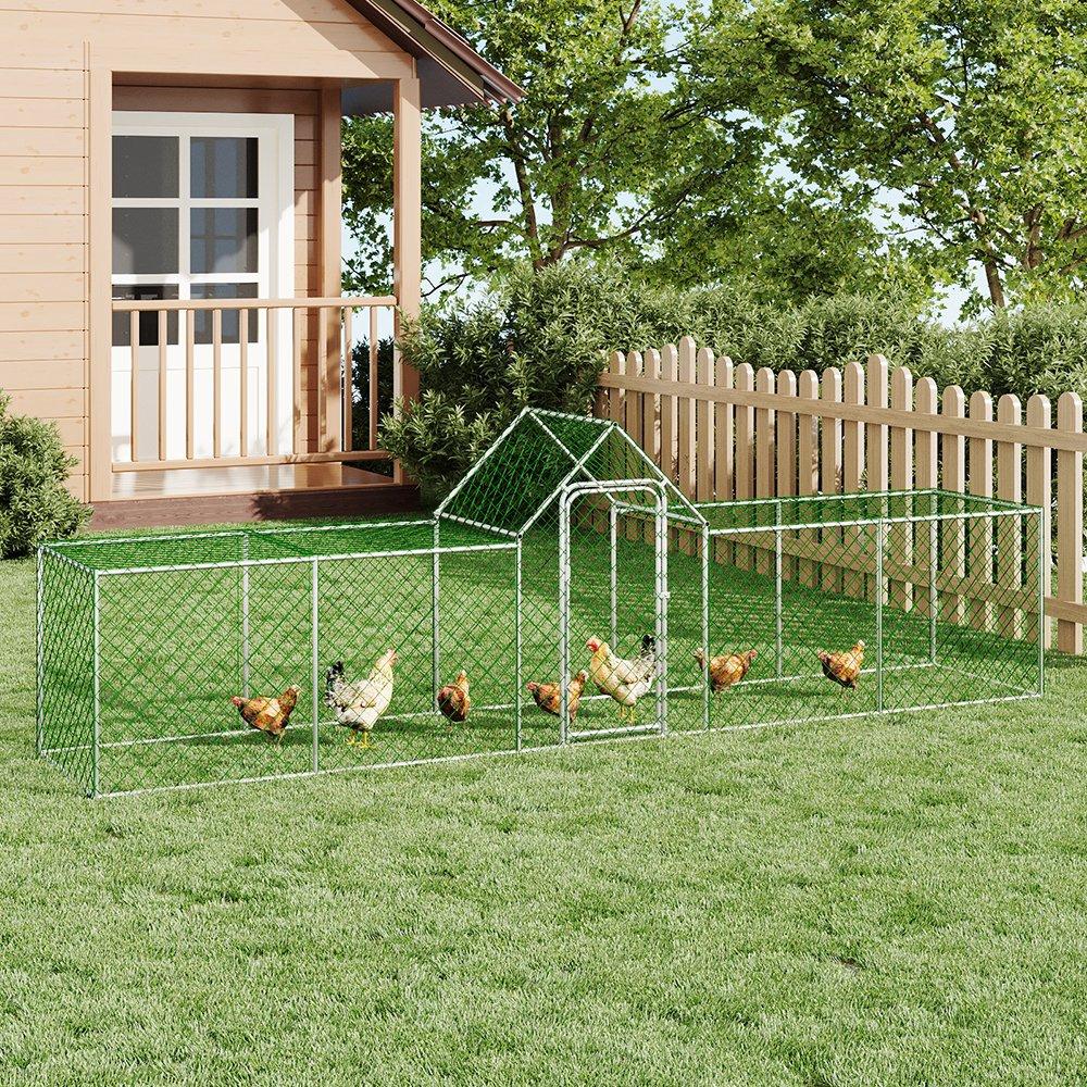 Silver - KIDKID PET - Metal Chicken Coop Run with PE Tarpaulin - 1