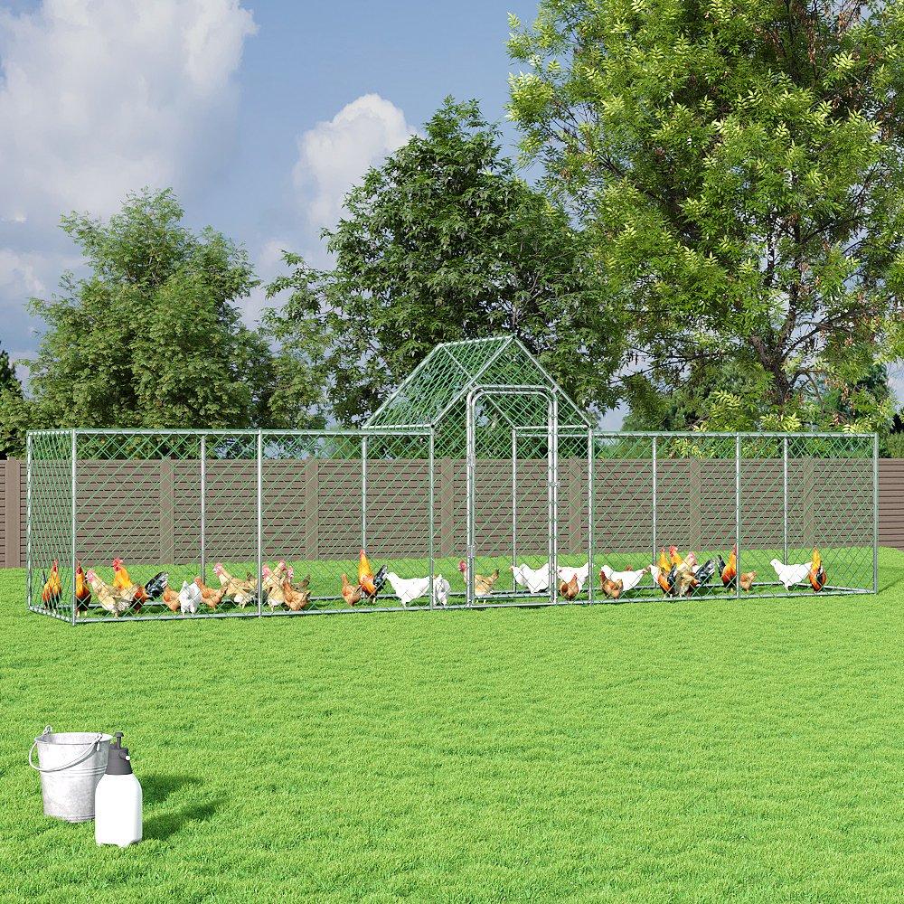 Silver - KIDKID PET - Metal Chicken Coop Run with PE Tarpaulin - 2