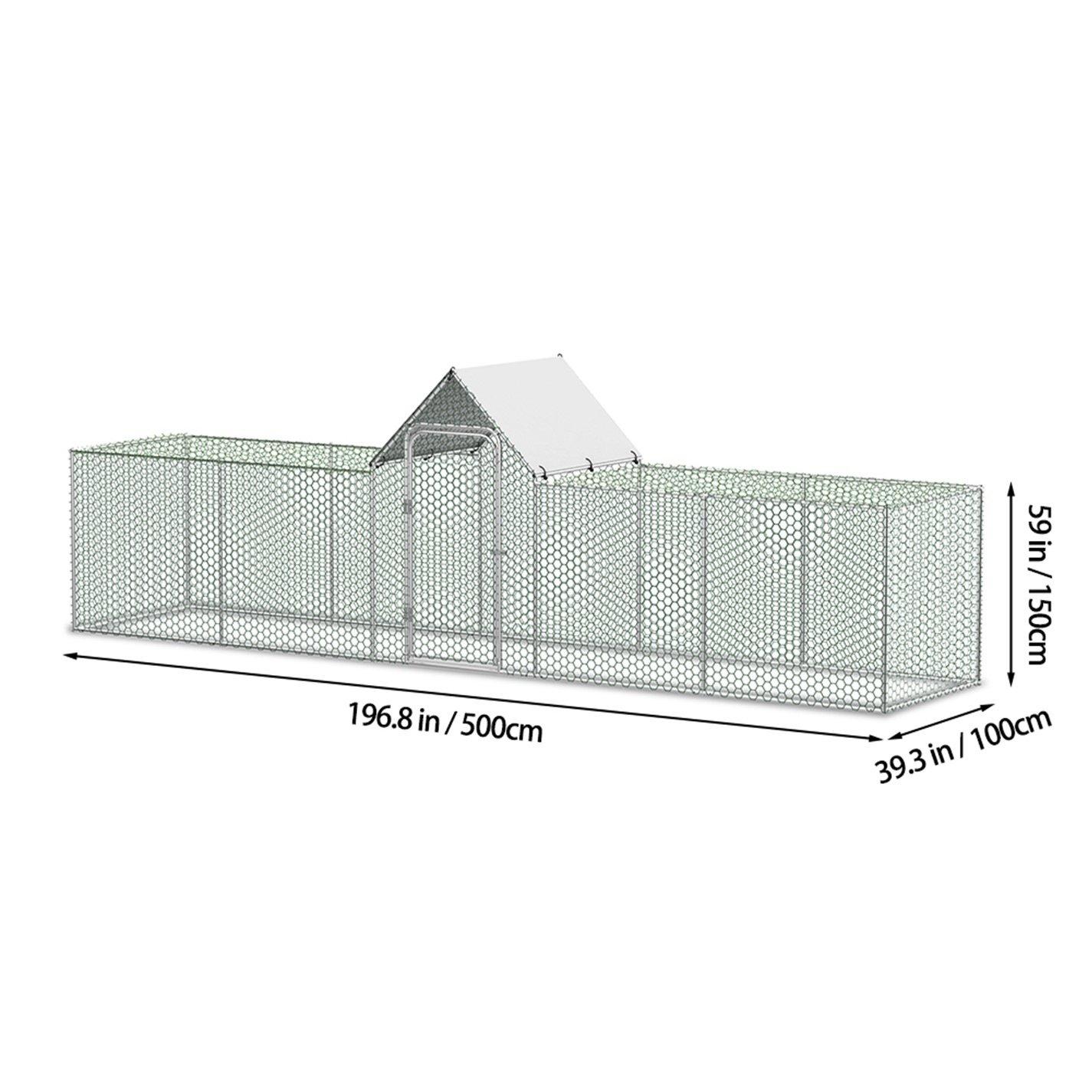 Silver - KIDKID PET - Metal Chicken Coop Run with PE Tarpaulin - 9