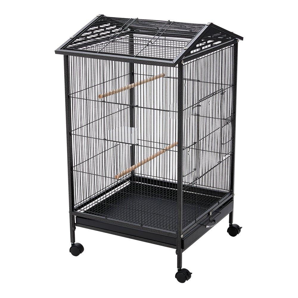 Black - KIDKID PET - Open Play Top Metal Pet Bird Cage with Casters - 3