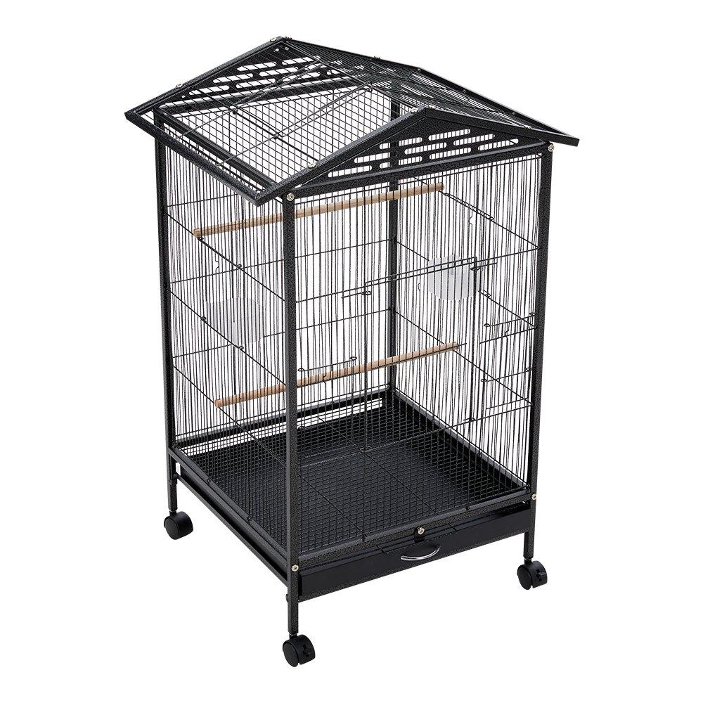 Black - KIDKID PET - Open Play Top Metal Pet Bird Cage with Casters - 4