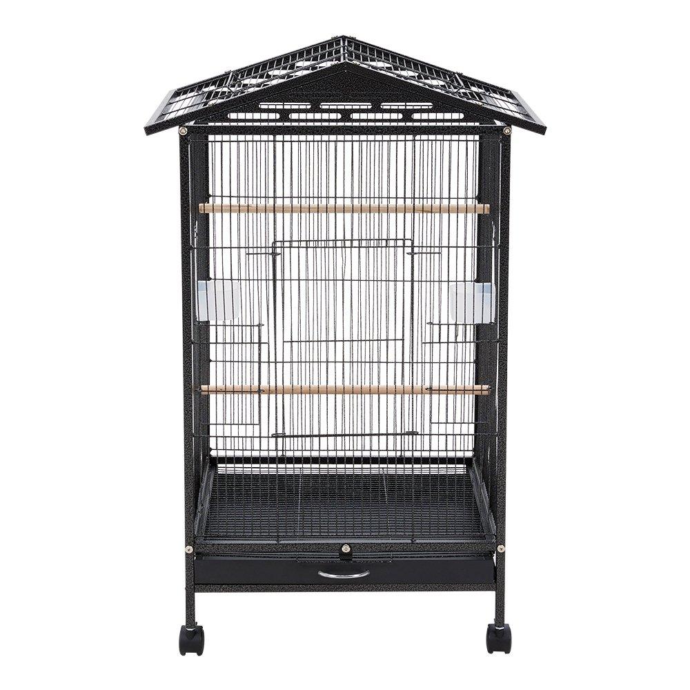 Black - KIDKID PET - Open Play Top Metal Pet Bird Cage with Casters - 5