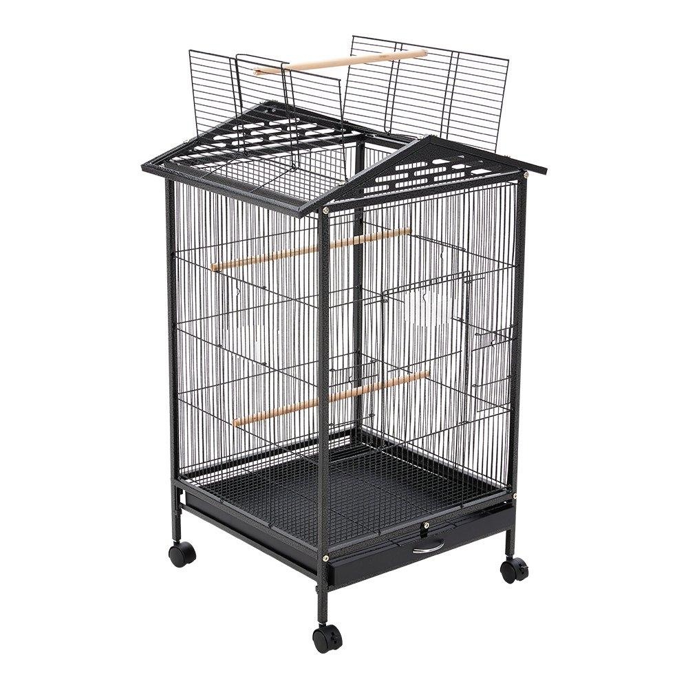 Black - KIDKID PET - Open Play Top Metal Pet Bird Cage with Casters - 6