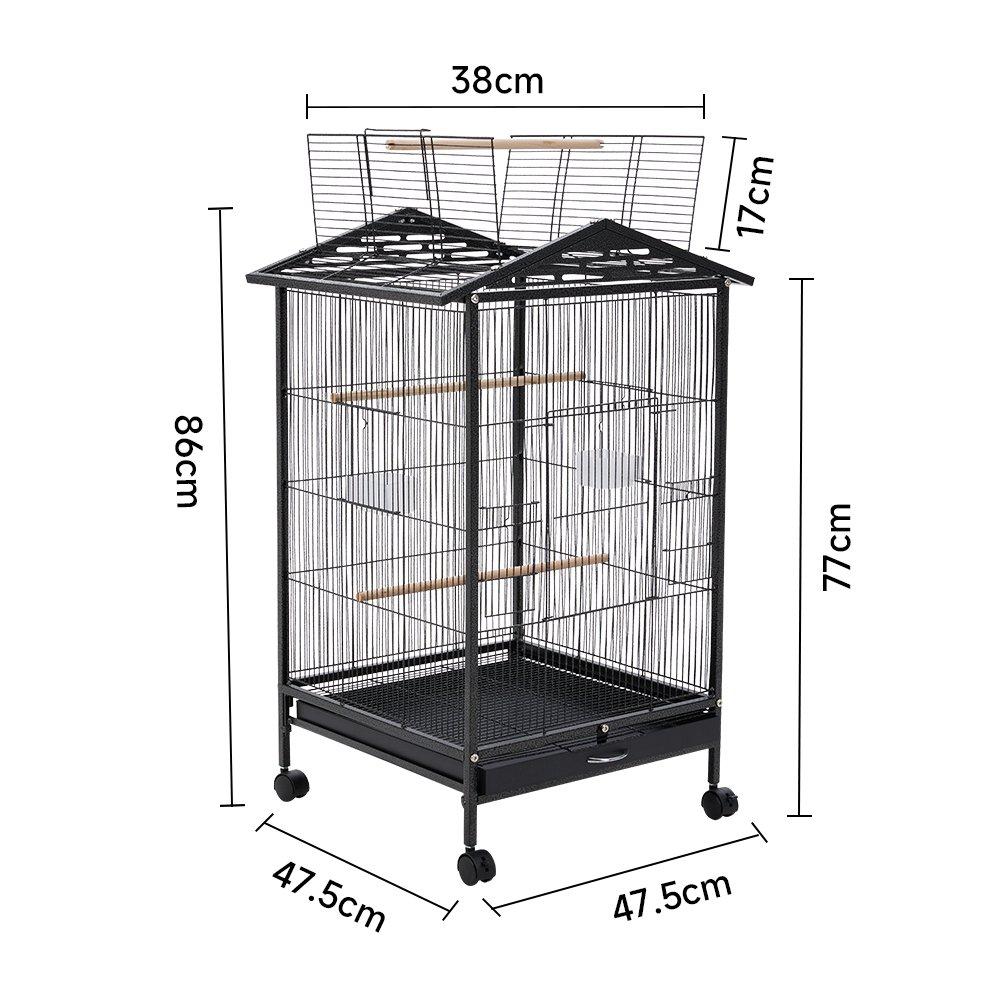 Black - KIDKID PET - Open Play Top Metal Pet Bird Cage with Casters - 10