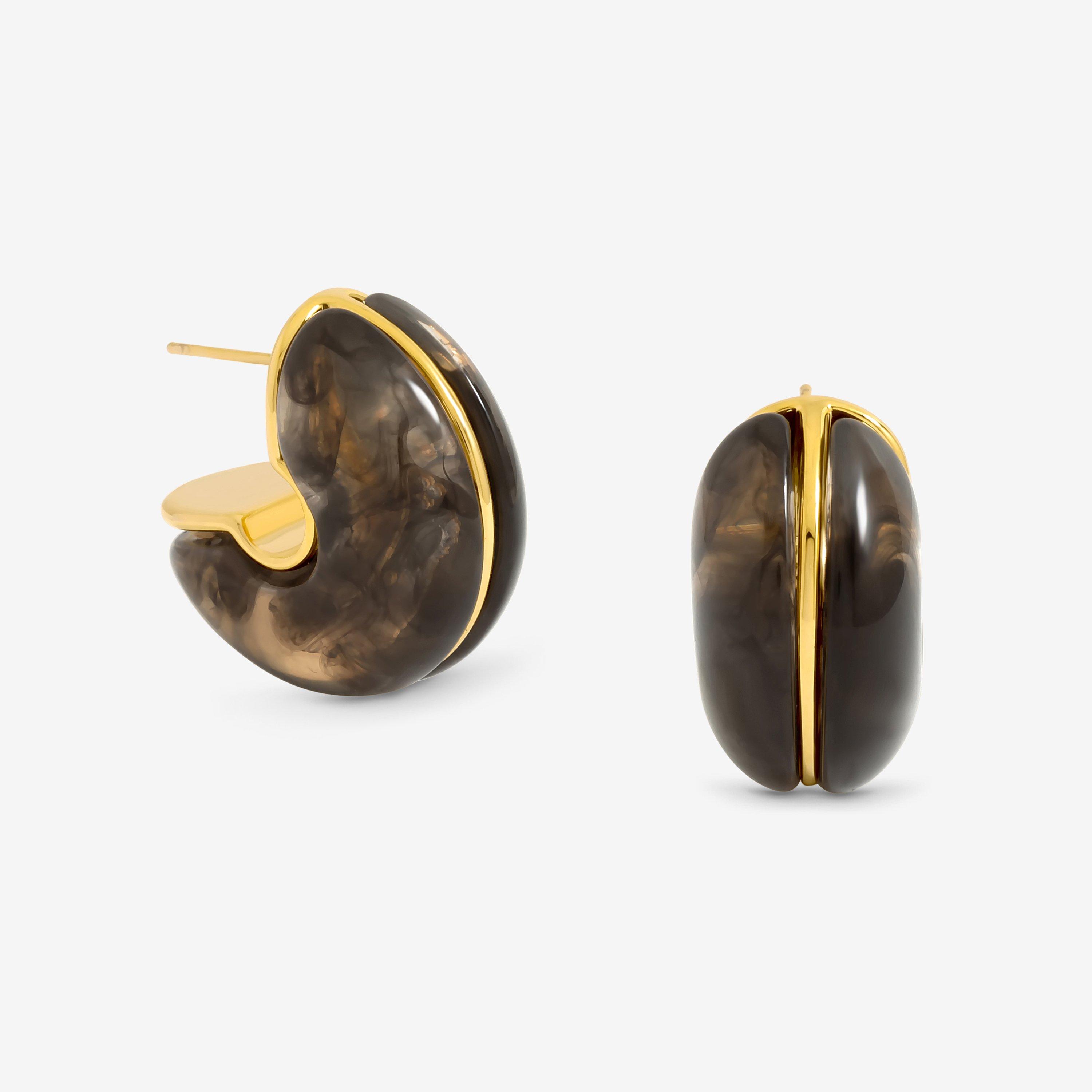 Gold - Jon Richard - Black Resin Hoop Earrings - 1