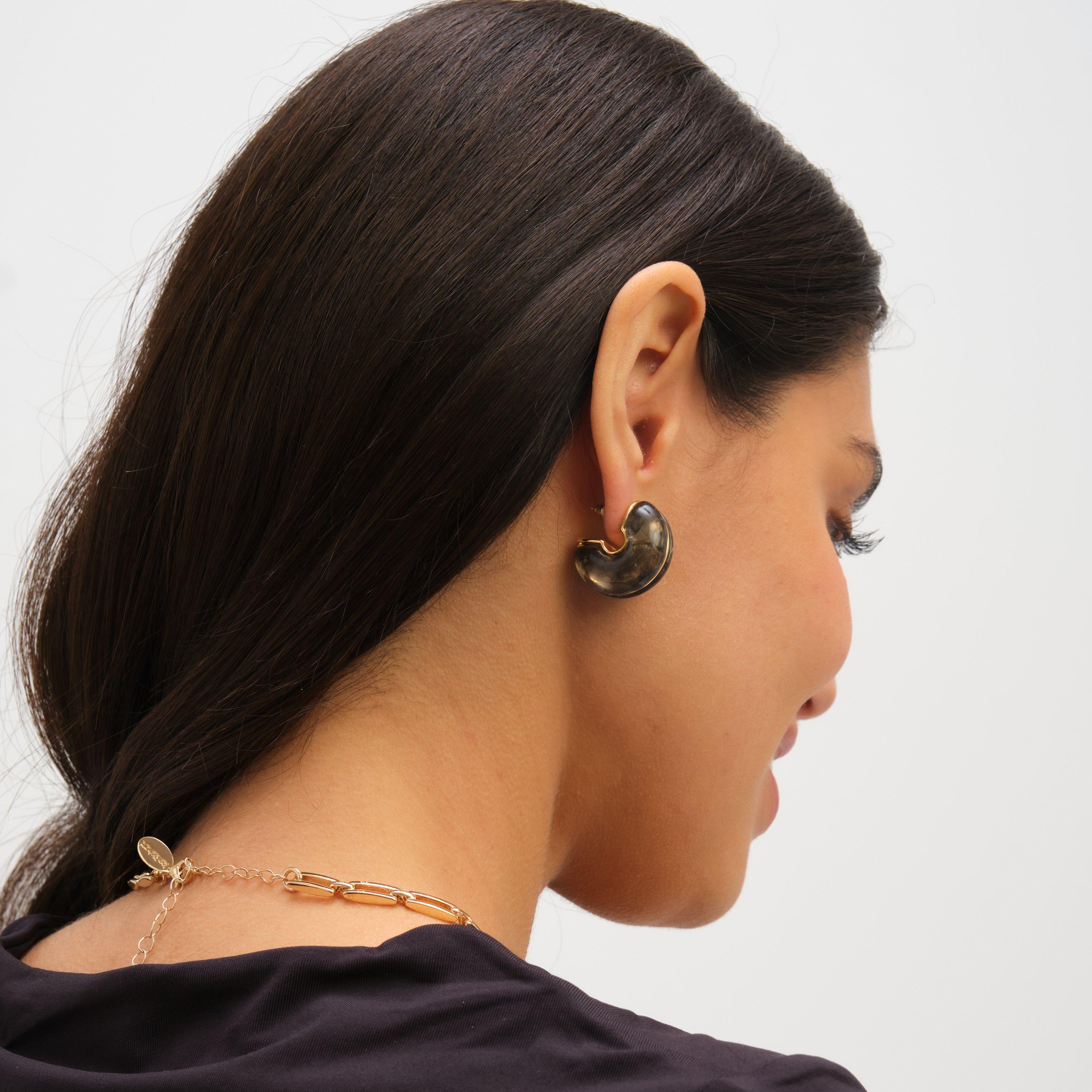 Gold - Jon Richard - Black Resin Hoop Earrings - 2