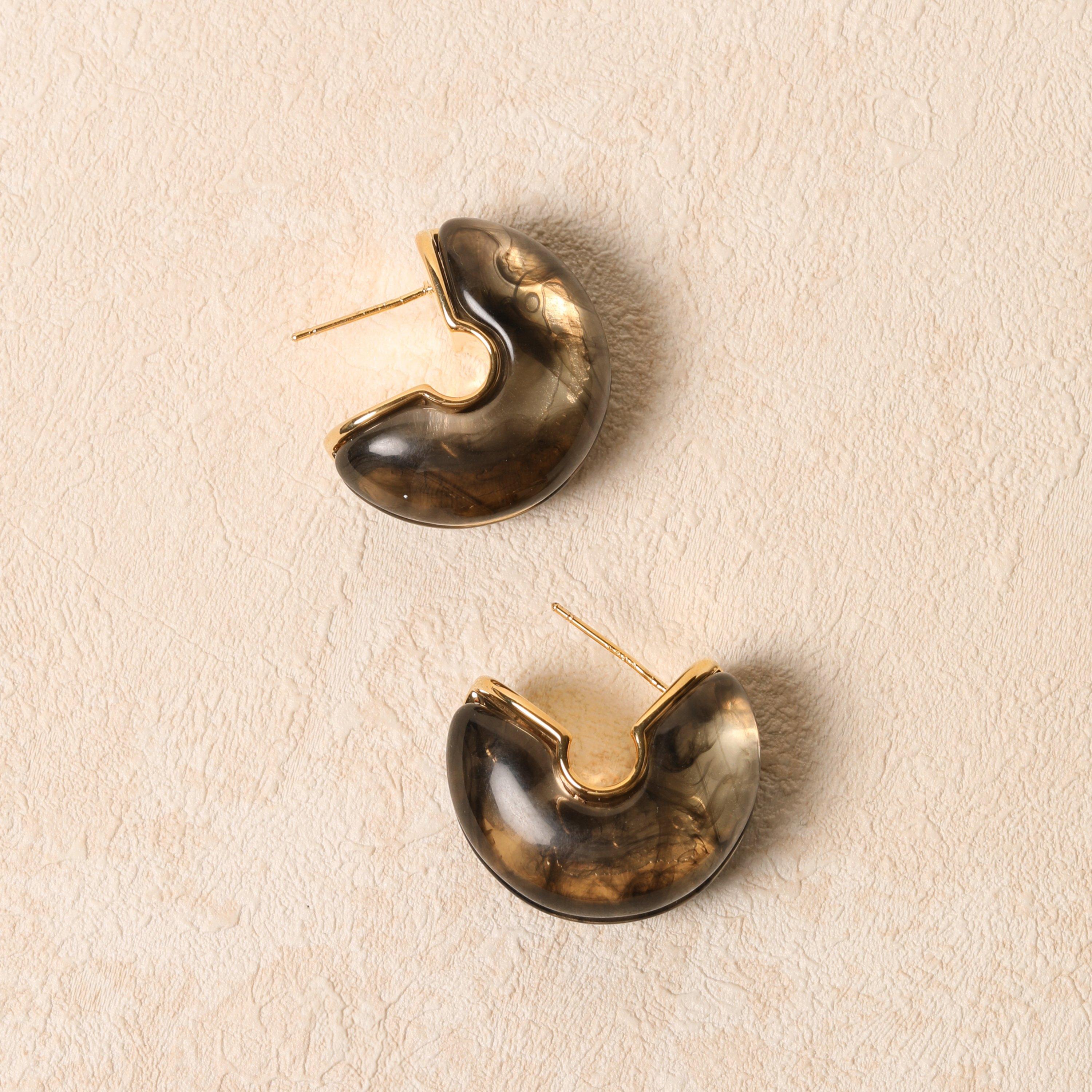 Gold - Jon Richard - Black Resin Hoop Earrings - 3