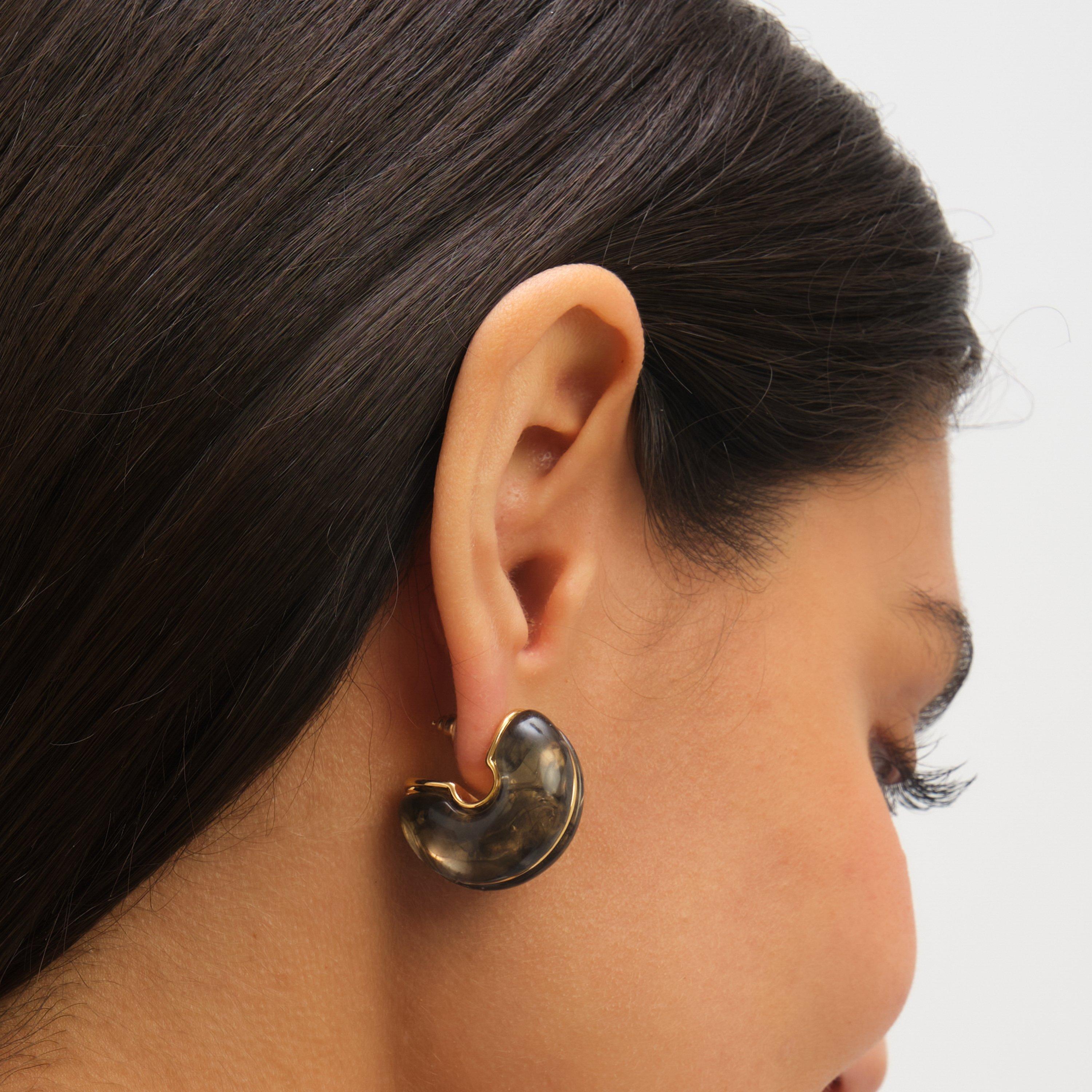 Gold - Jon Richard - Black Resin Hoop Earrings - 4