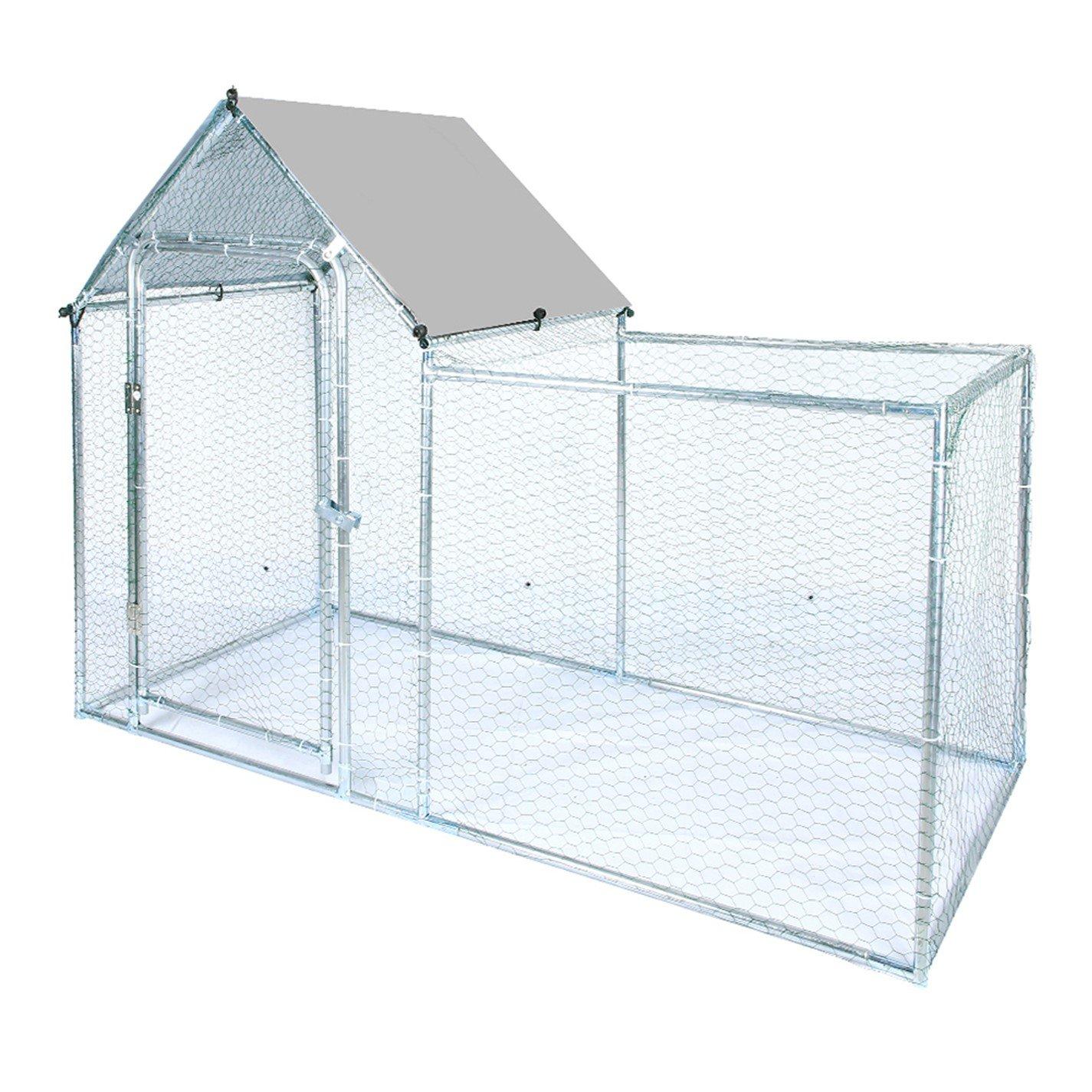 Silver - KIDKID PET - Metal Chicken Coop Run with PE Tarpaulin - 5