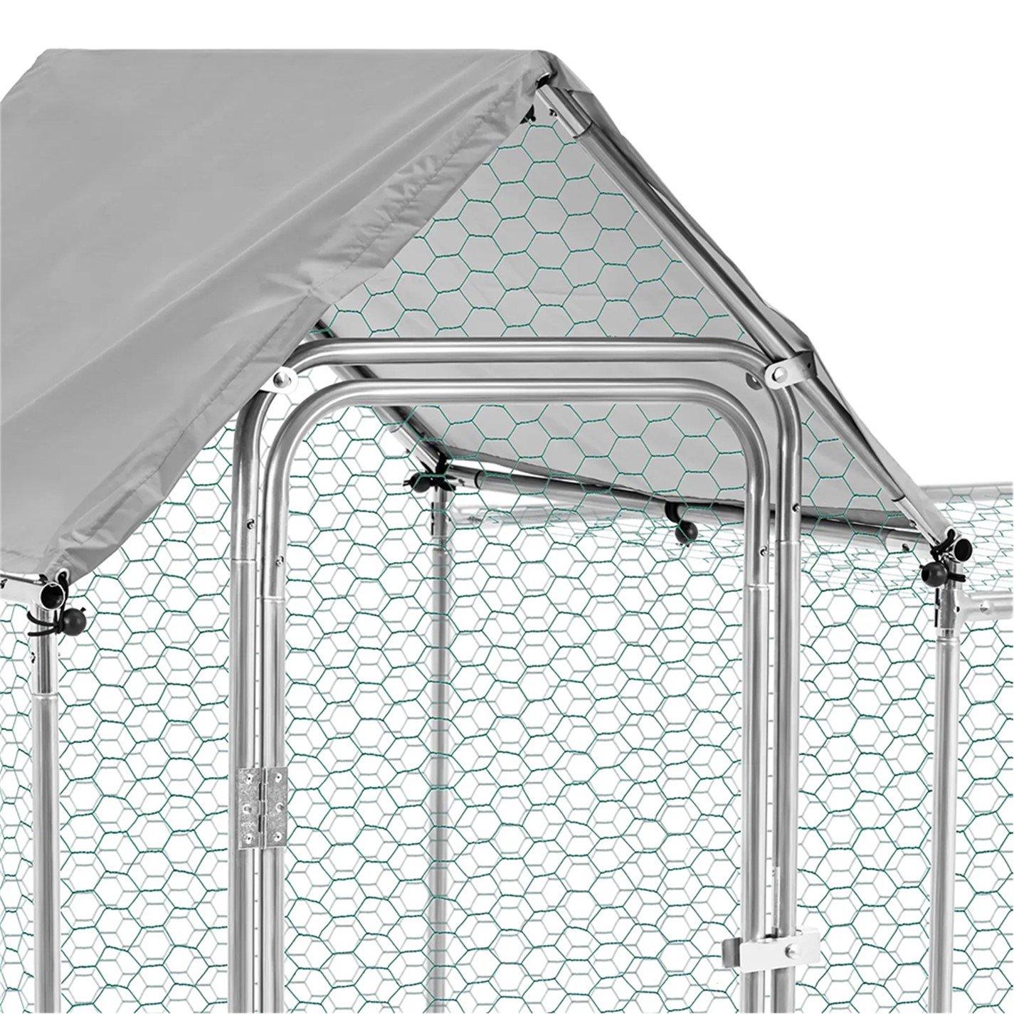 Silver - KIDKID PET - Metal Chicken Coop Run with PE Tarpaulin - 6