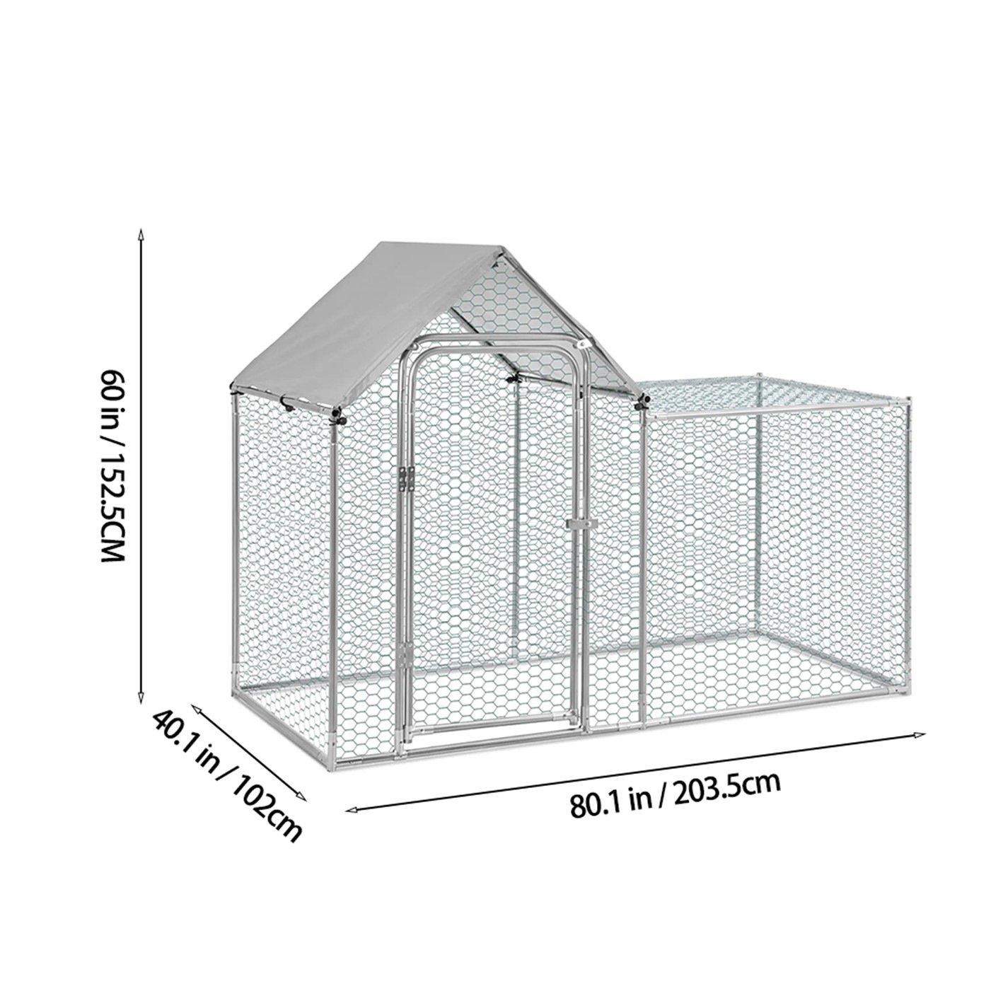 Silver - KIDKID PET - Metal Chicken Coop Run with PE Tarpaulin - 7