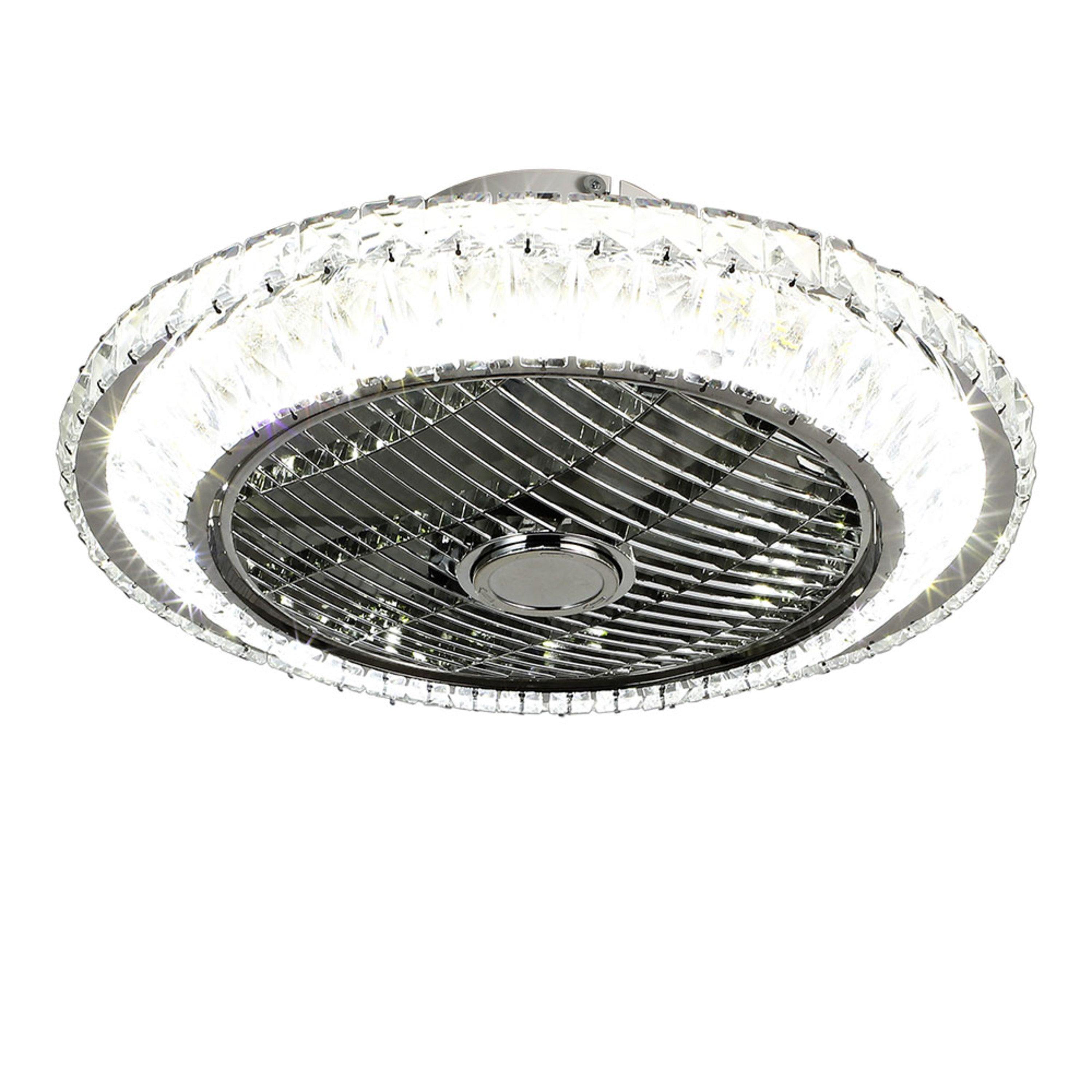 Silver - Kabinet UK - Round Crystal Flush Mount LED Ceiling Fan Light - 1