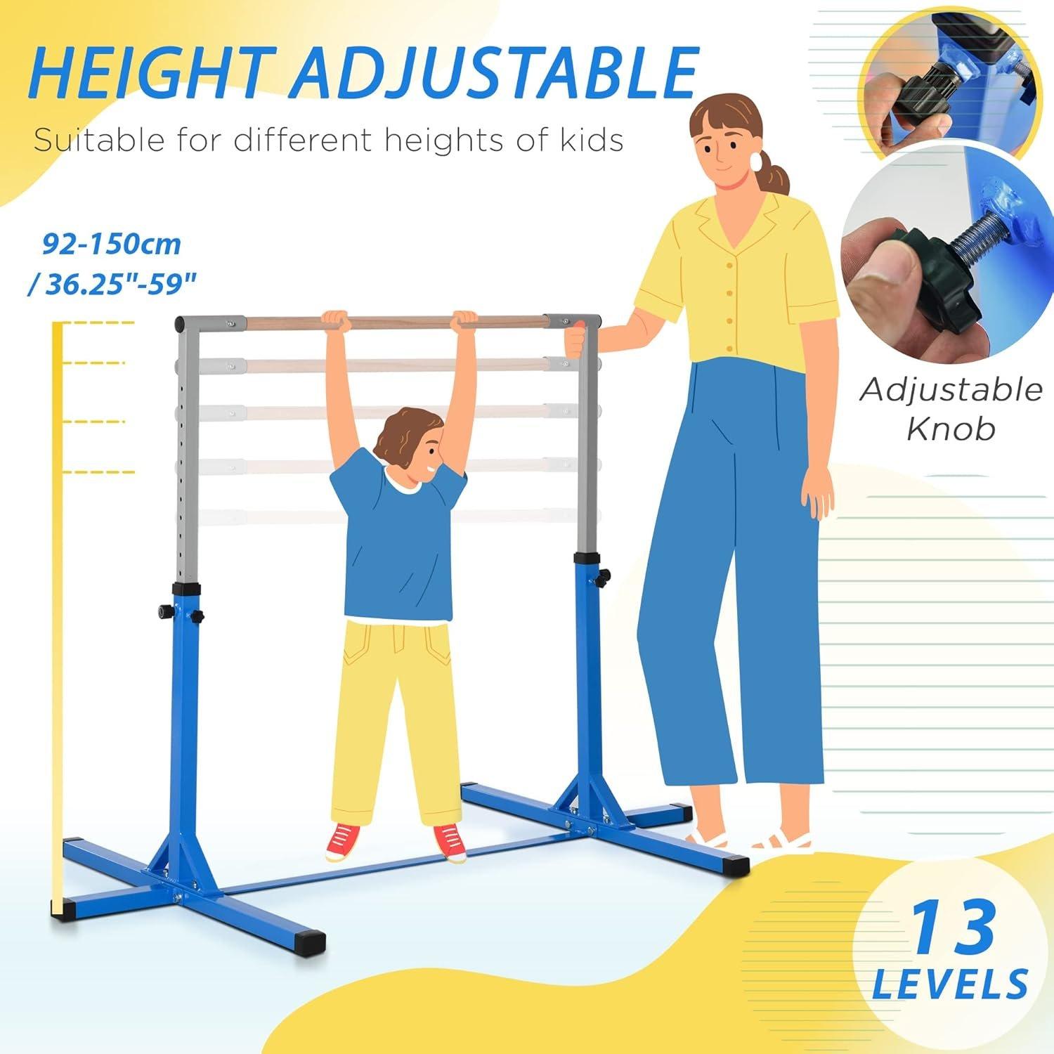 Blue - HOMCOM - Steel Frame Adjustable Horizonal Gymnastics Bar - 3