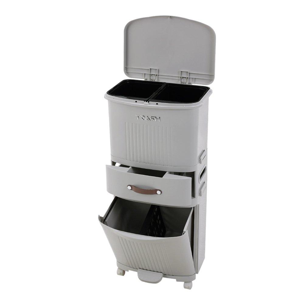 Grey - LIFE IDEAS - 45L 3-Tier Trash Bin - 2