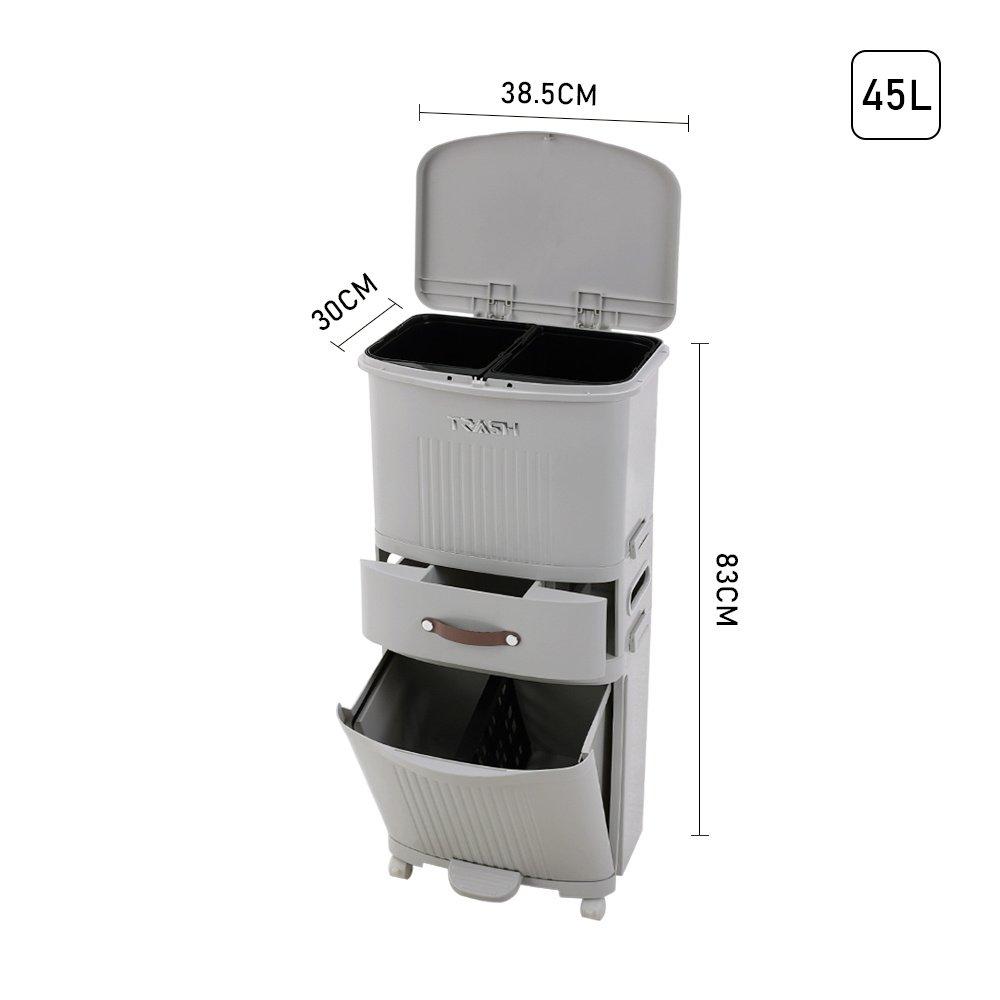 Grey - LIFE IDEAS - 45L 3-Tier Trash Bin - 7