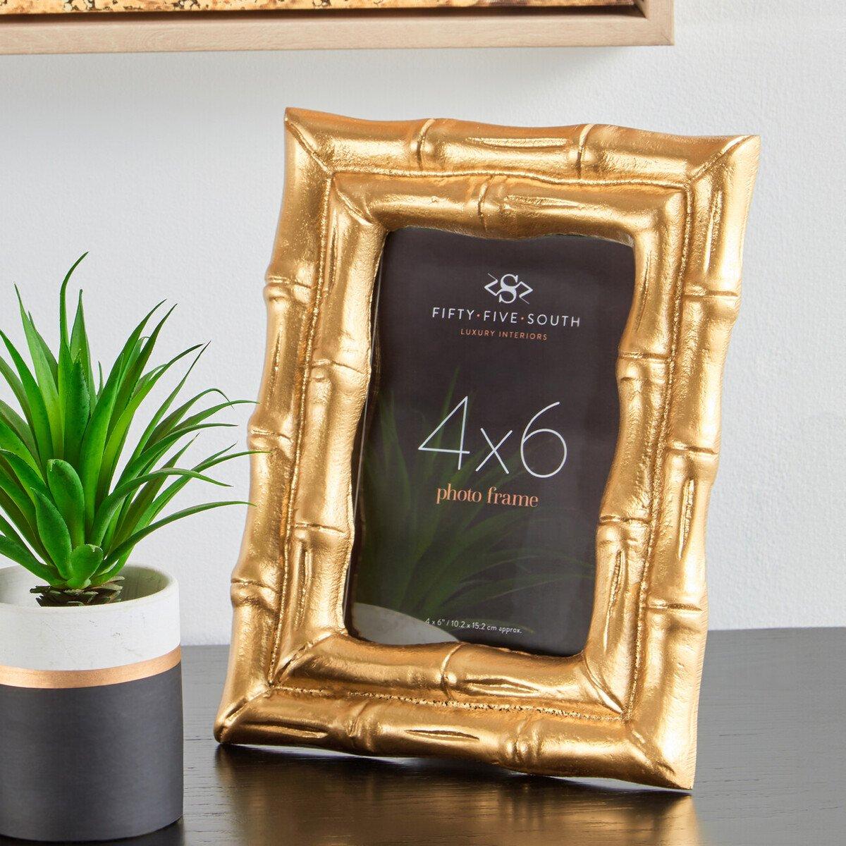 Interiors By Premier  Hiba Gold Finish Bamboo Effect Photo Frame 4X6in - Gold Gold - 22 x 17 x