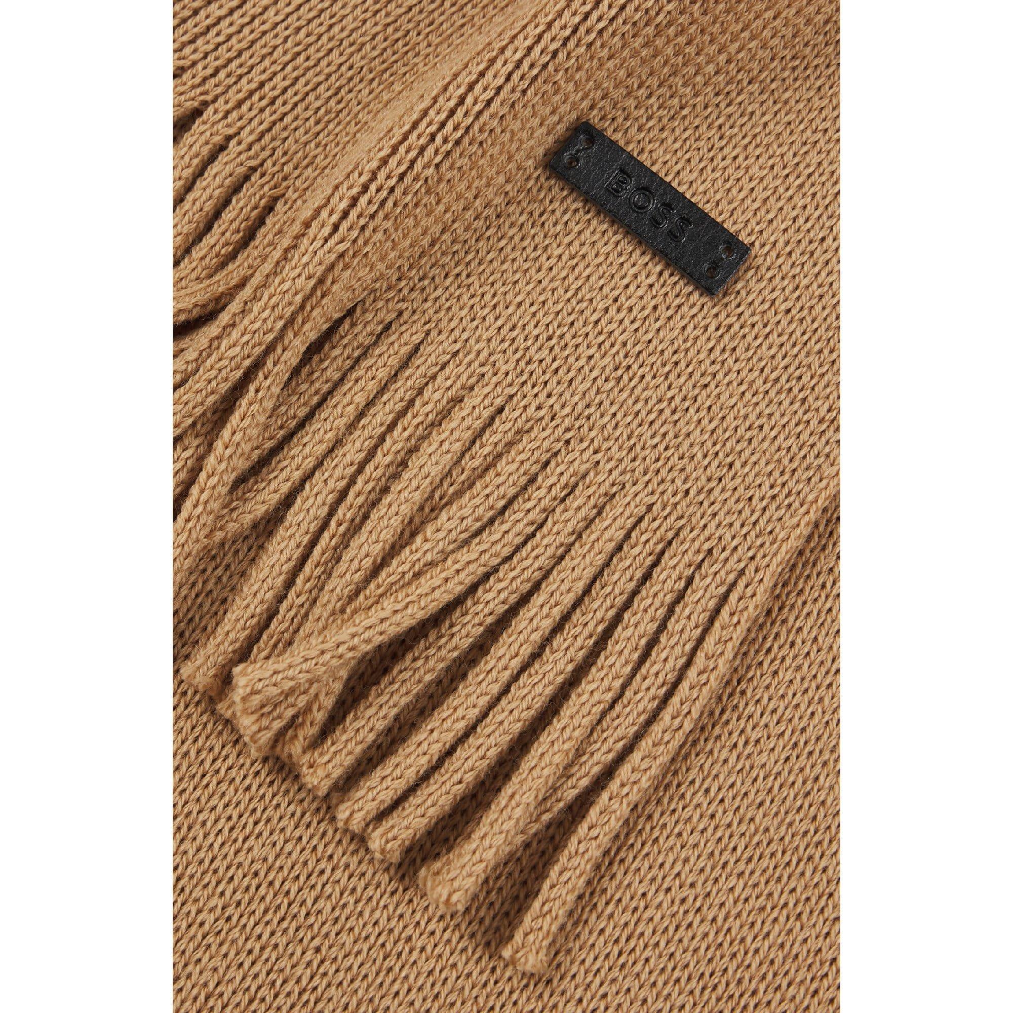 Beige - Boss - Albas Logo Plaque Scarf in Virgin Wool - 4