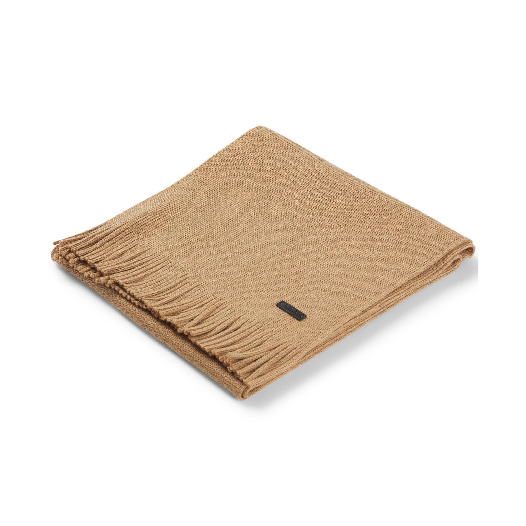 Beige - Boss - Albas Logo Plaque Scarf in Virgin Wool - 5