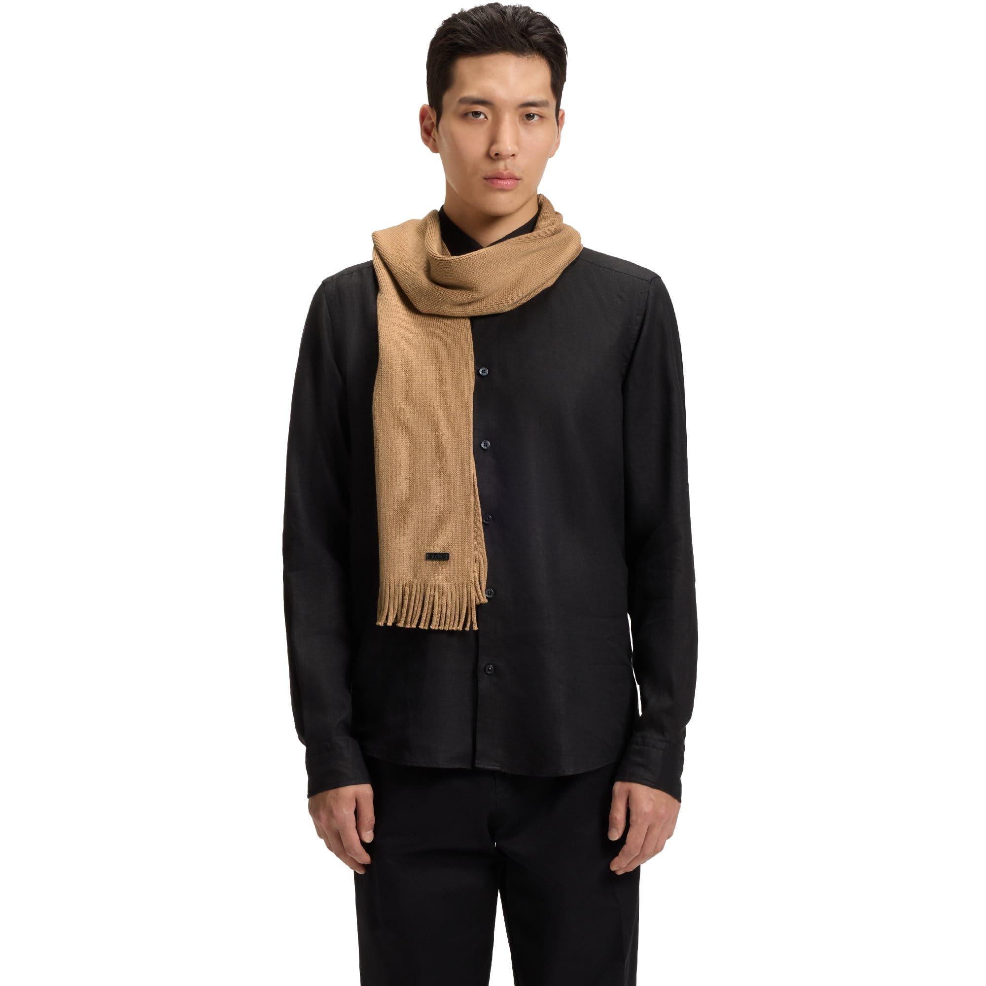 Beige - Boss - Albas Logo Plaque Scarf in Virgin Wool - 6