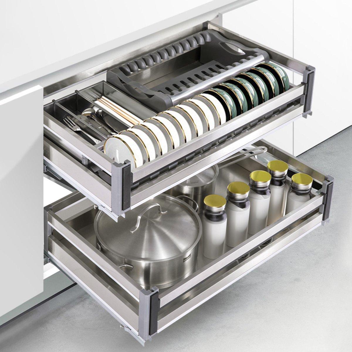 Silver - LIFE IDEAS - Stainless Steel Cabinet Pull-Out Basket - 1