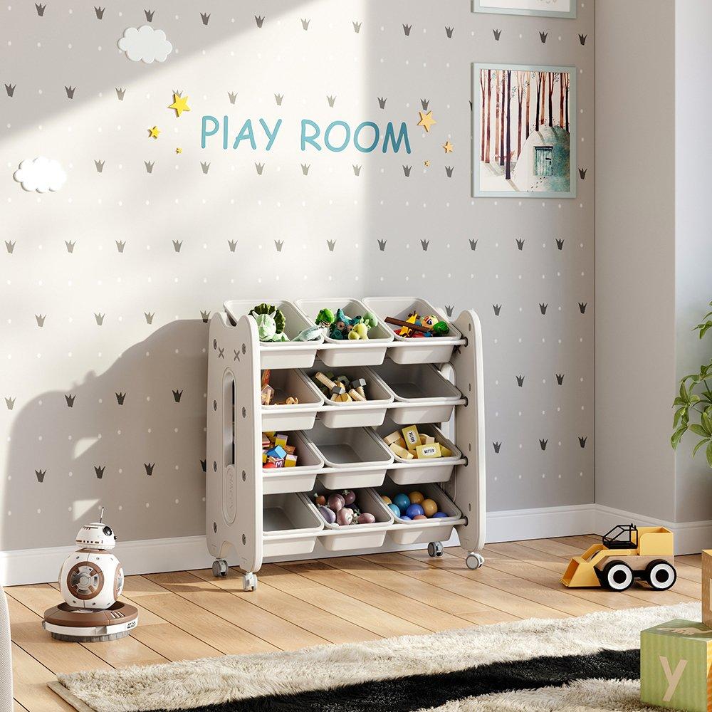 Beige - LIFE IDEAS - Rolling 4 Tier Plastic Toy Storage Organizer - 1