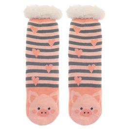 Country Club Slipper Socks 2Pack Animal FauxFur Lined with Grip