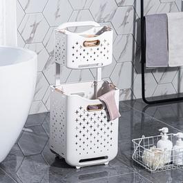 LIFE IDEAS 2-Tier Foldable Laundry Baskets with Casters