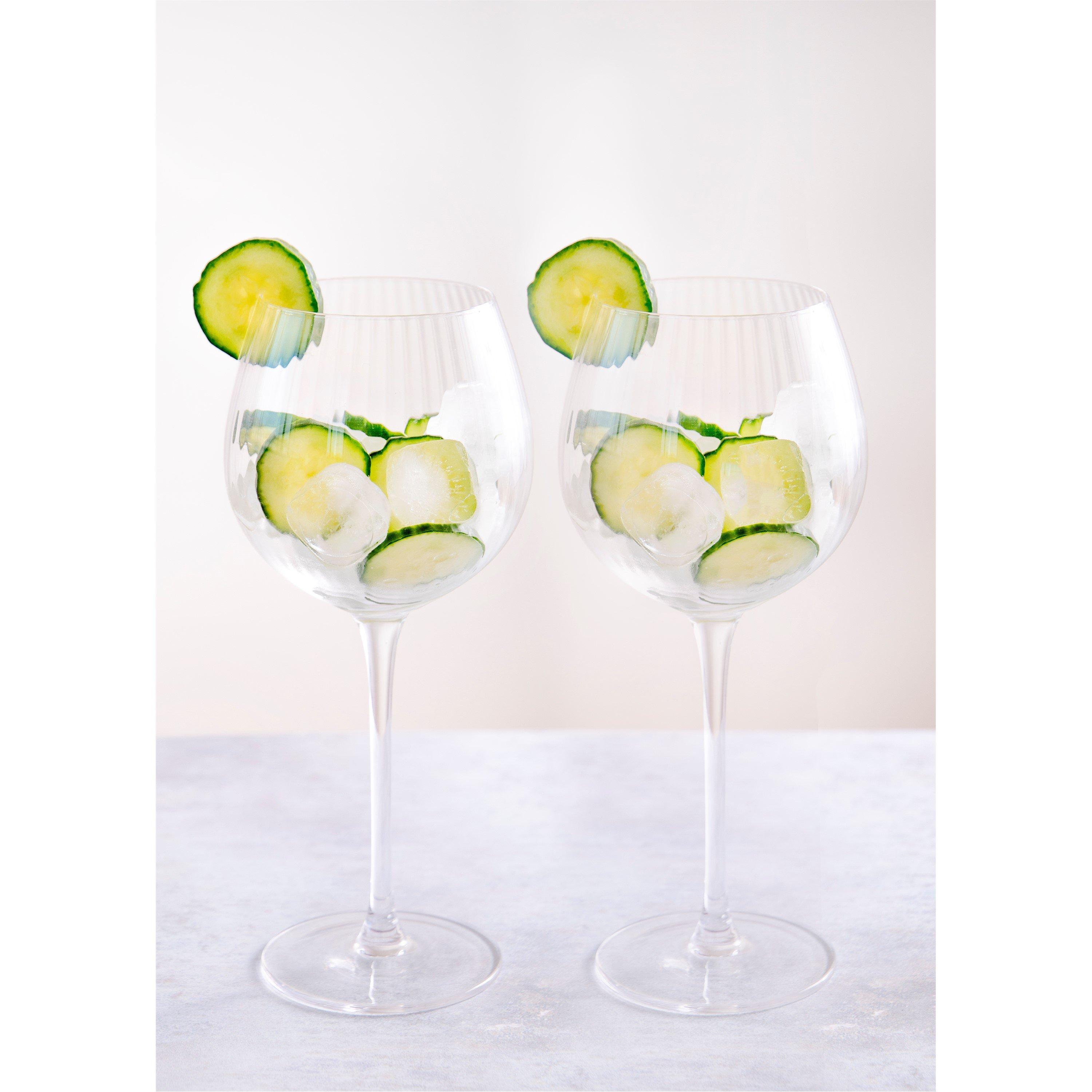 Clear - BarCraft - BarCraft Set of 2 Handmade Ribbed Gin Glasses - 3