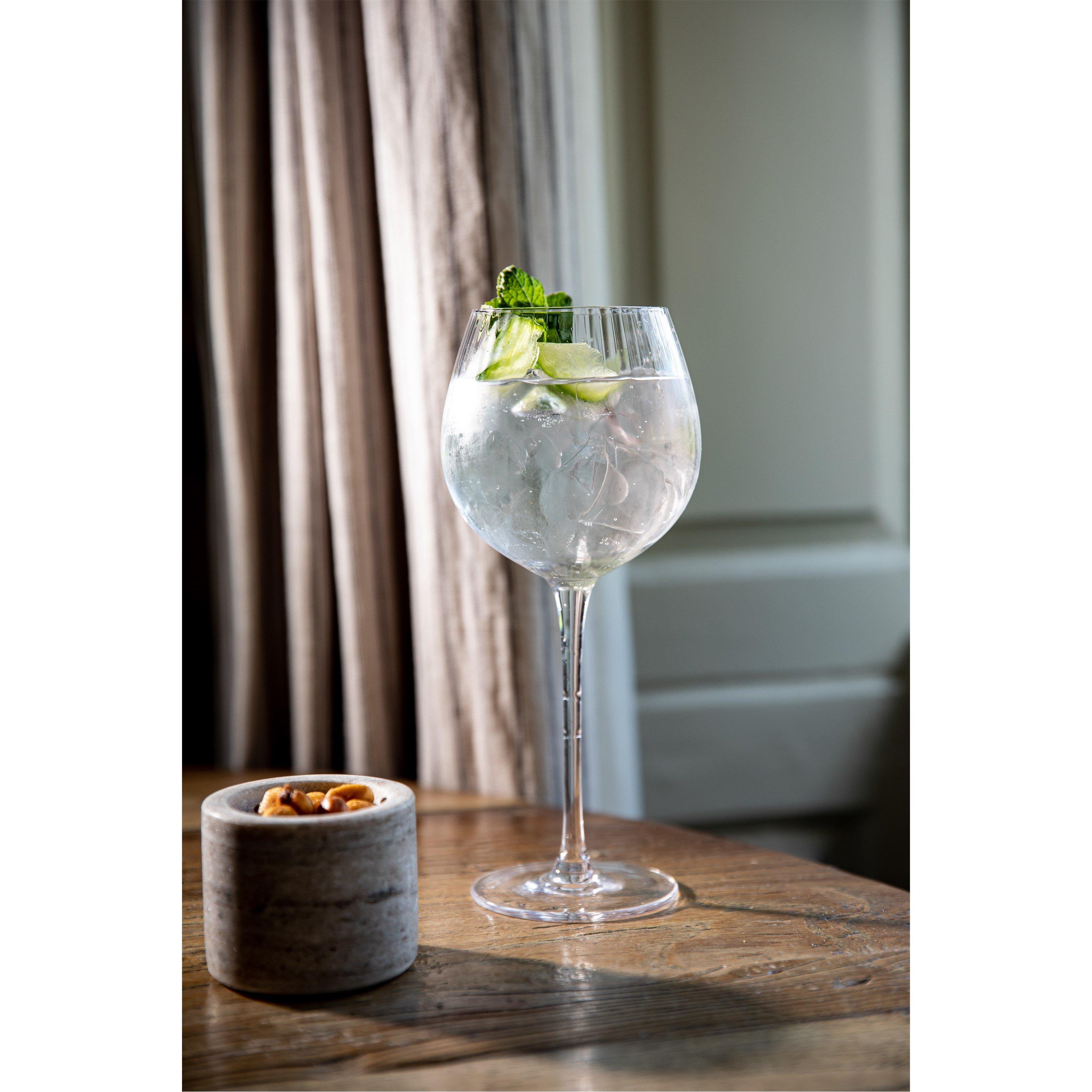 Clear - BarCraft - BarCraft Set of 2 Handmade Ribbed Gin Glasses - 5