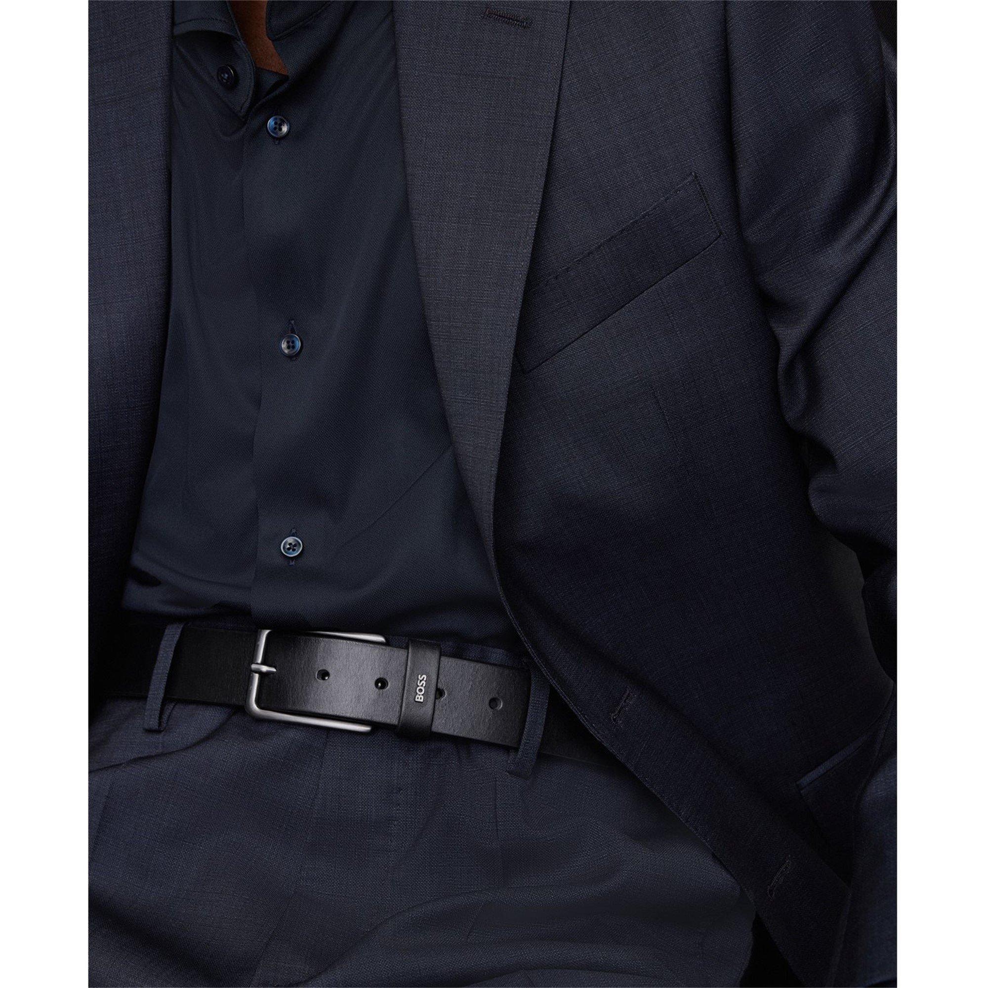 Black 001 - Boss - Men's Leather Logo Belt with Distinguished Hardware - 6