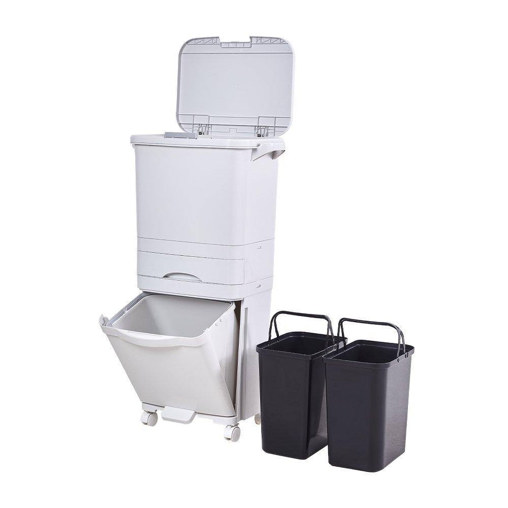 White - LIFE IDEAS - 49L 3-Tier Dry Wet Separation Trash Bin - 7