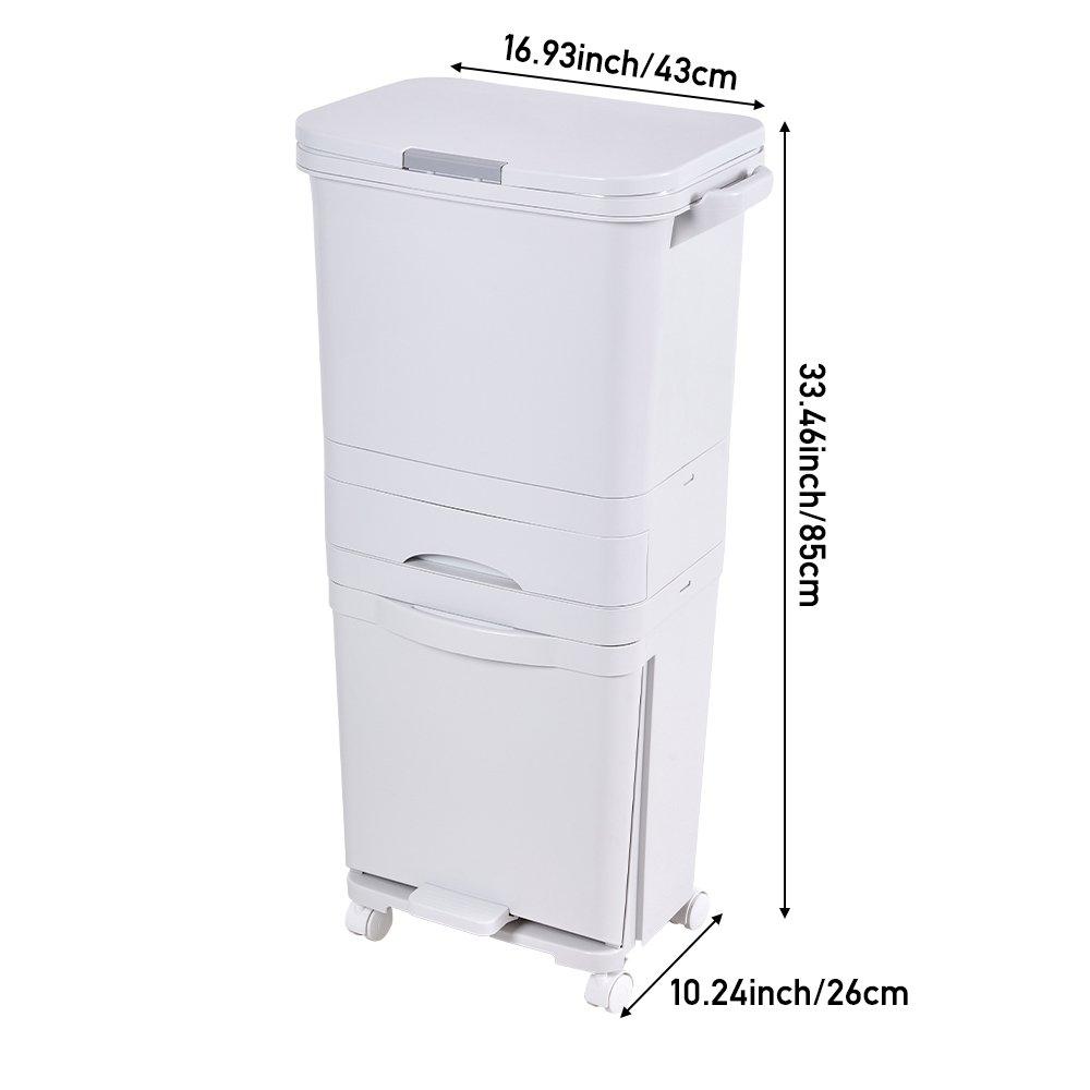 White - LIFE IDEAS - 49L 3-Tier Dry Wet Separation Trash Bin - 9