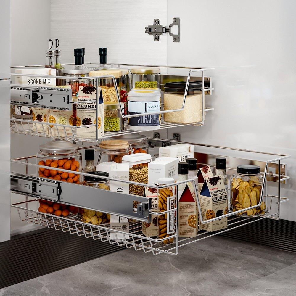 Silver - LIFE IDEAS - Metal Sliding Kitchen Cabinet Basket Organizer - 1
