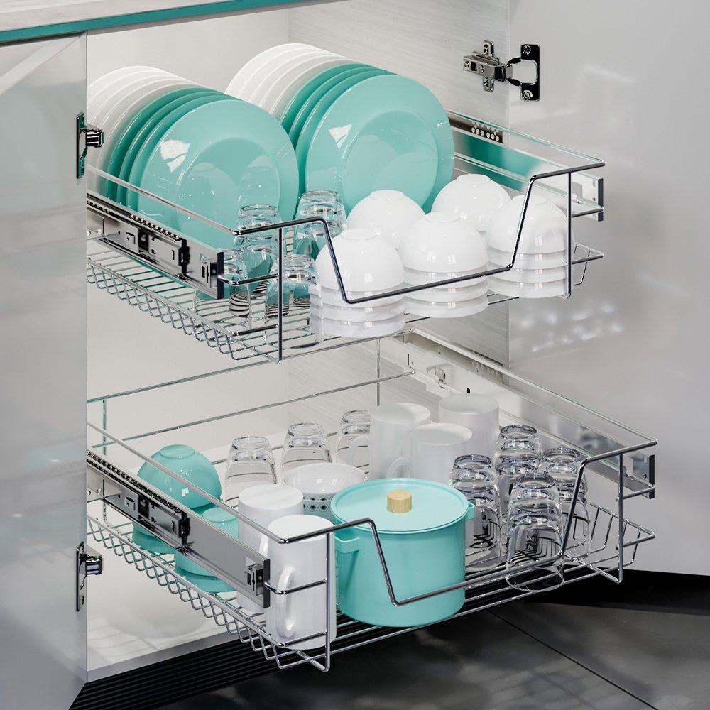 Silver - LIFE IDEAS - Metal Sliding Kitchen Cabinet Basket Organizer - 2