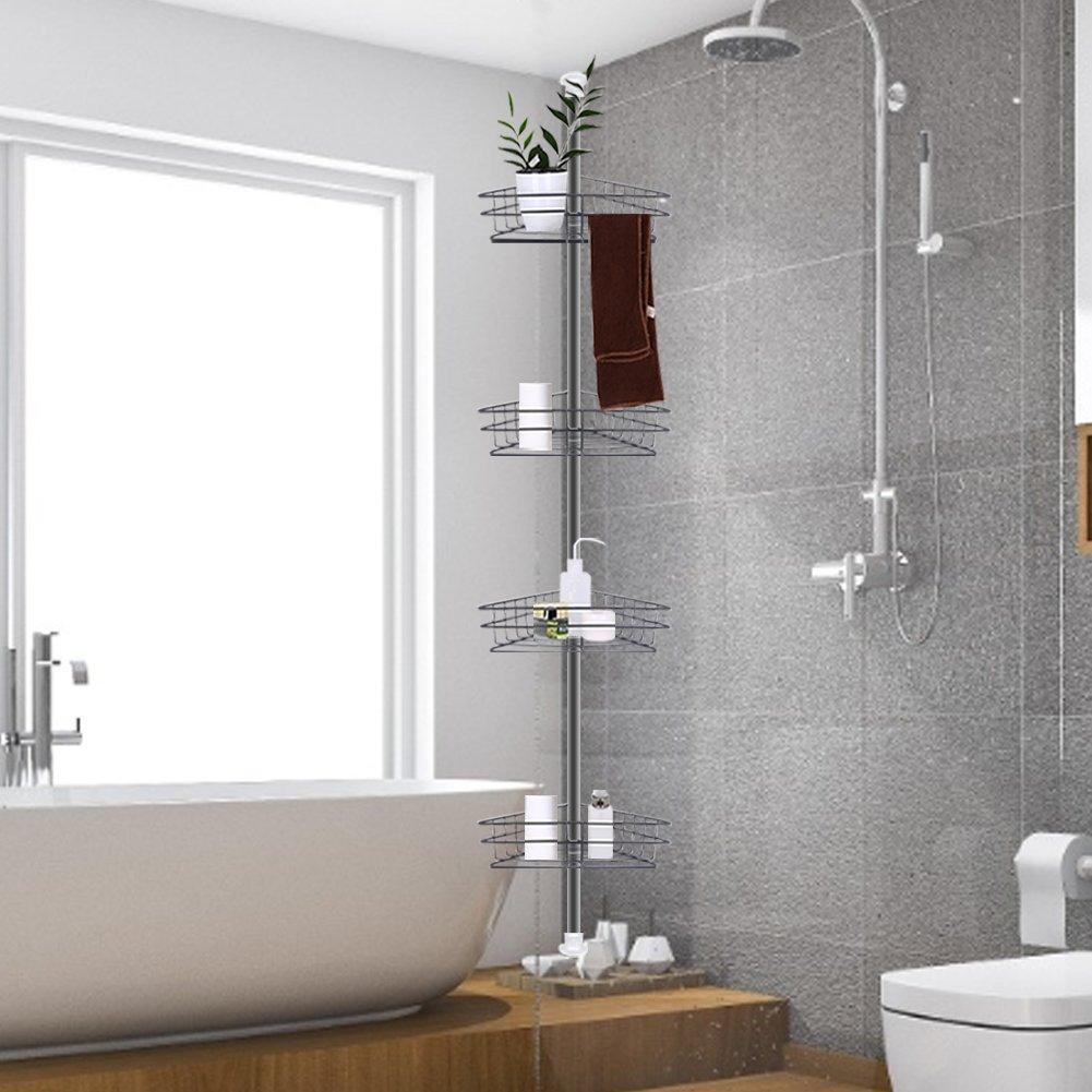 Black - LIFE IDEAS - 4 Tier Metal Corner Shower Shelf Black - 1