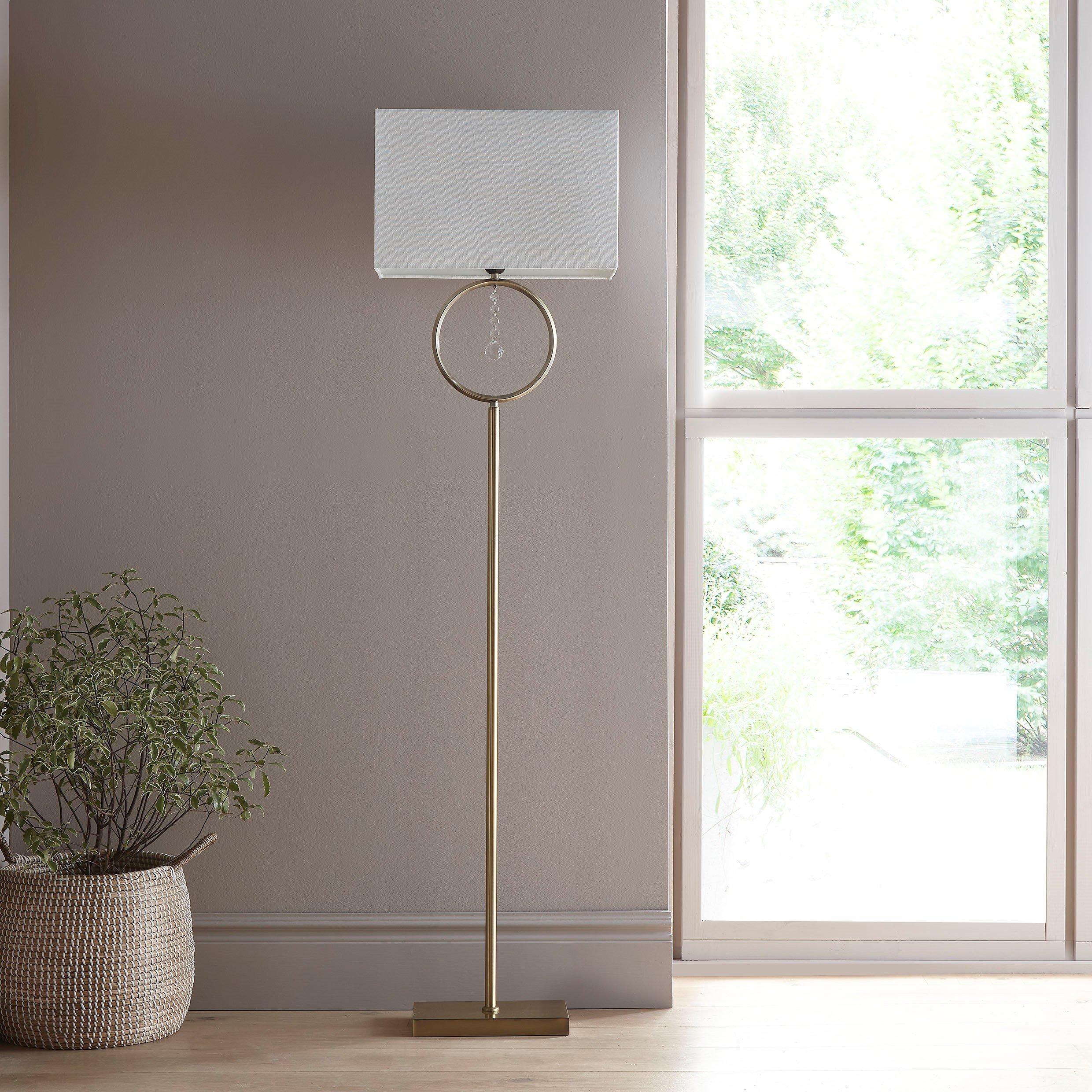 K Living  Lizzy Floor Lamp With Cream Shade Antique Brass