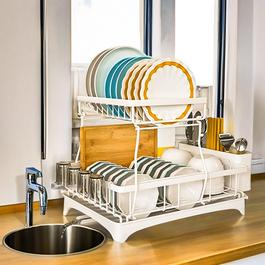 LIFE IDEAS 2-Tier Dish Drainer with Drying Tray