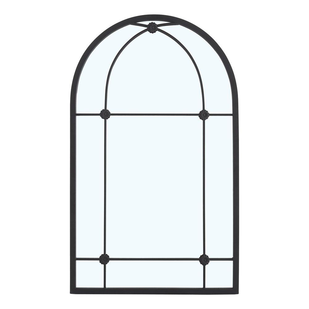 Black - LIFE IDEAS - Arched Wall Hanging Metal Windowpane Mirror - 3