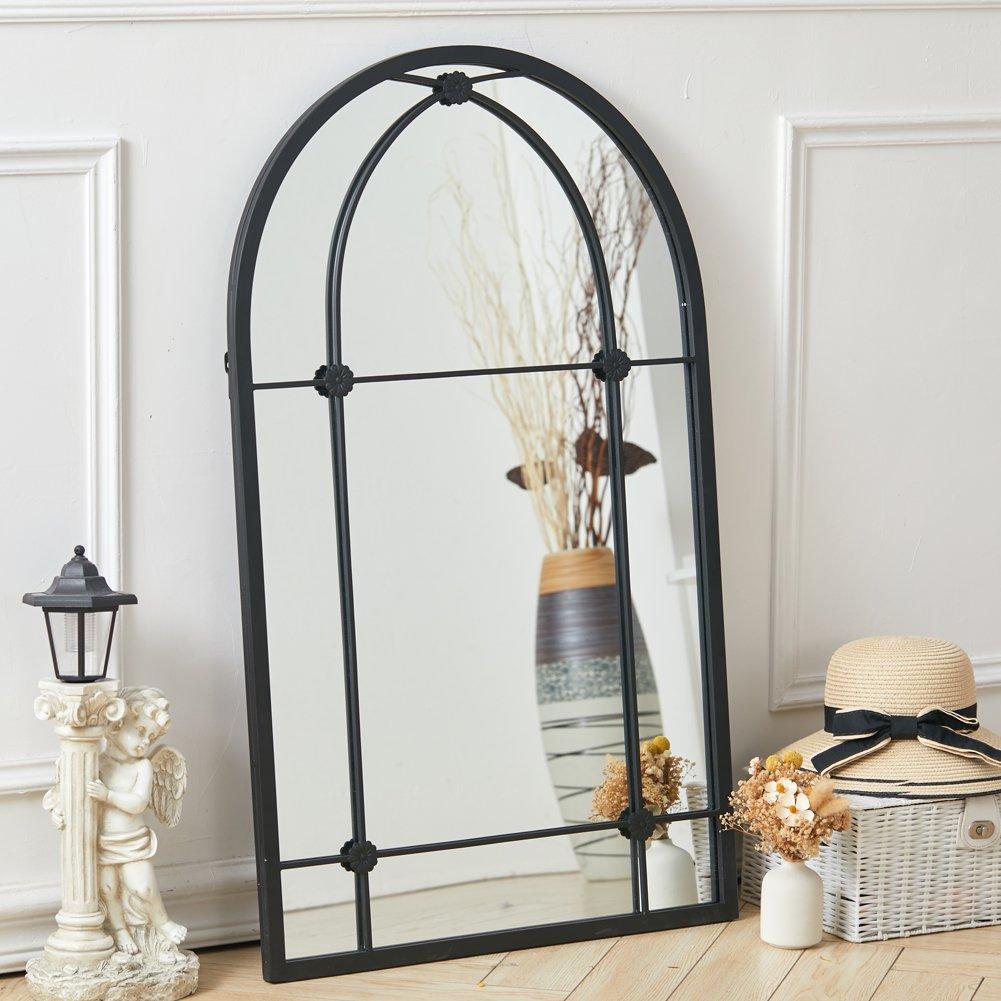 Black - LIFE IDEAS - Arched Wall Hanging Metal Windowpane Mirror - 2
