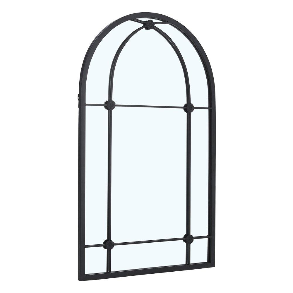 Black - LIFE IDEAS - Arched Wall Hanging Metal Windowpane Mirror - 3