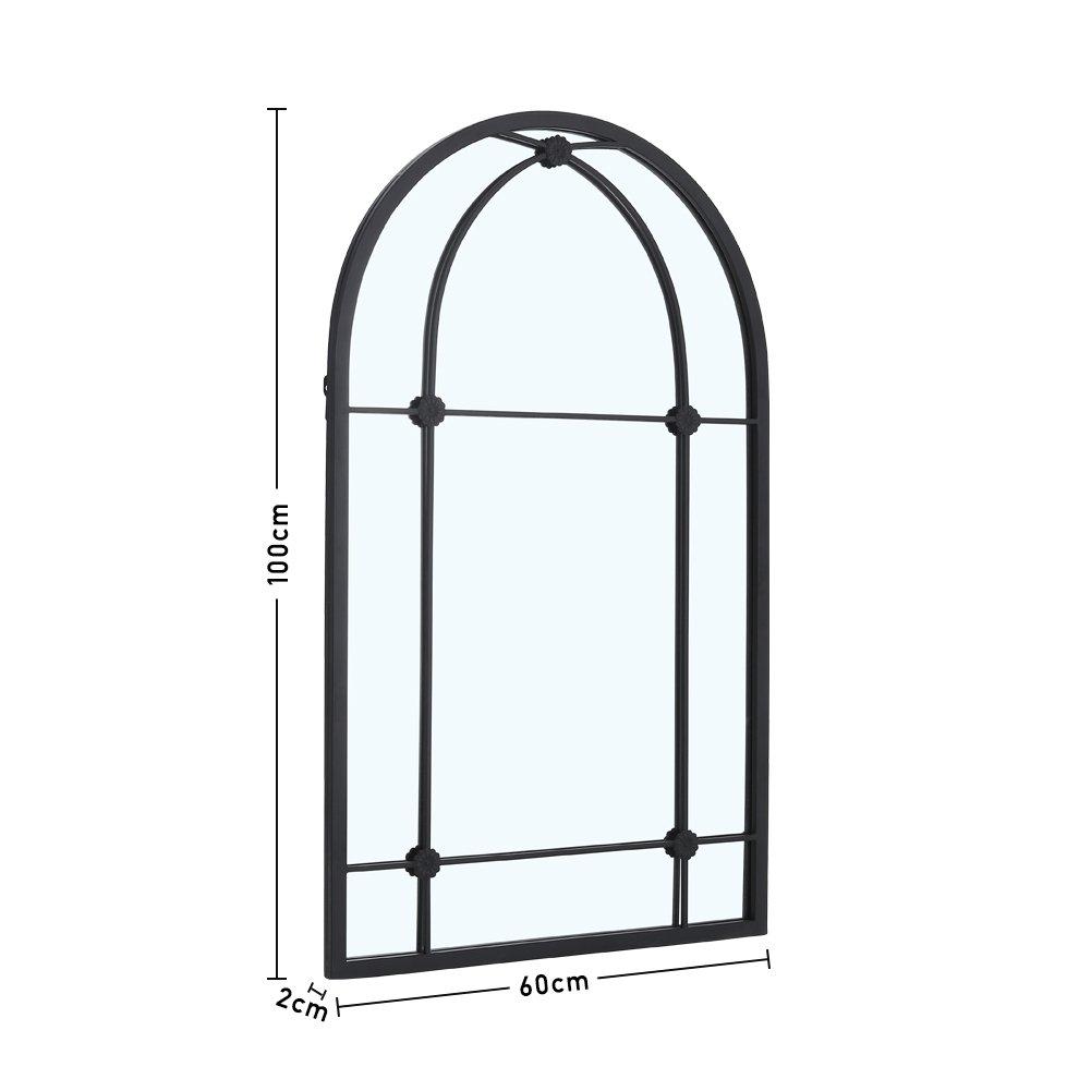 Black - LIFE IDEAS - Arched Wall Hanging Metal Windowpane Mirror - 7