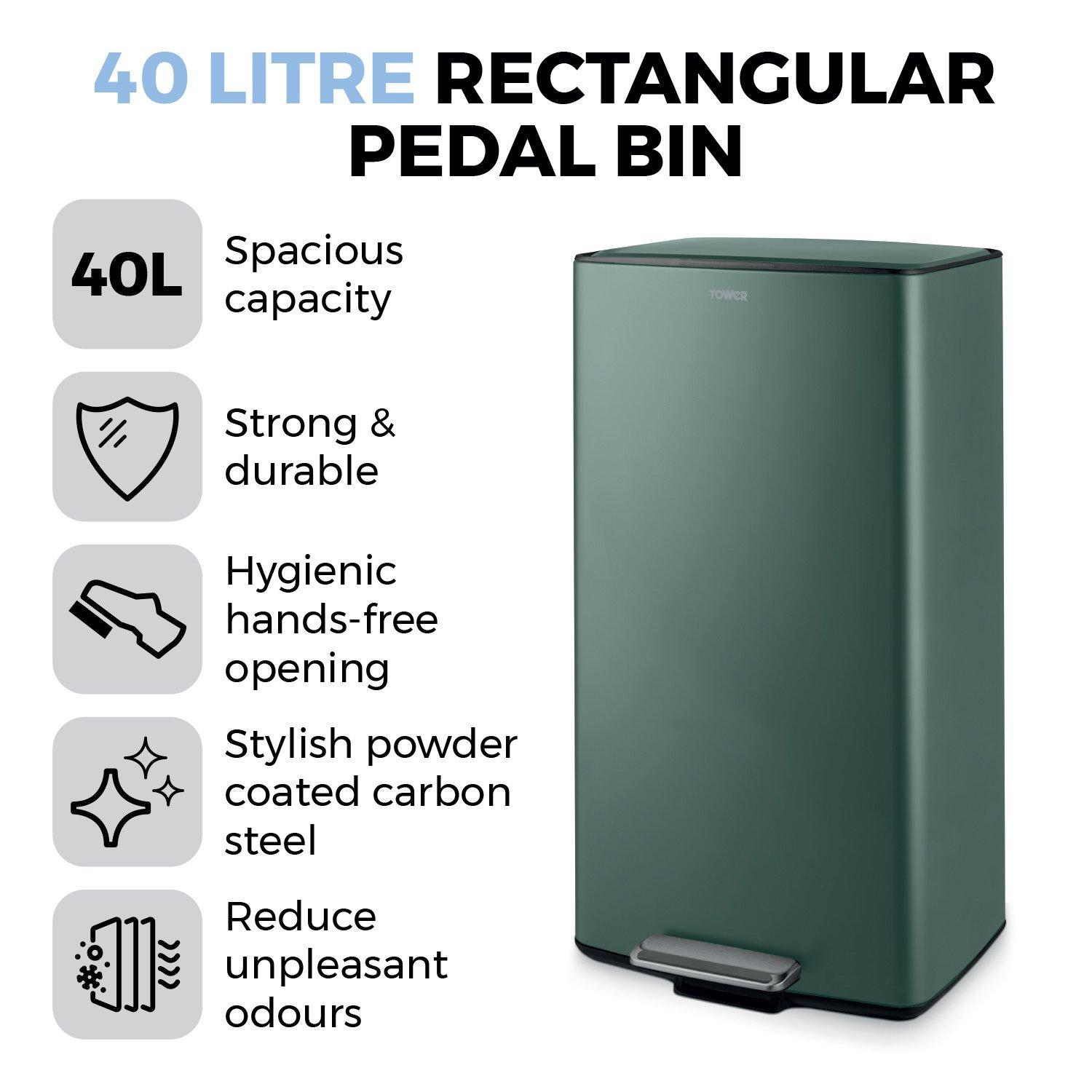 Forest Green - Tower - 40L Rectangular Pedal Bin - 2