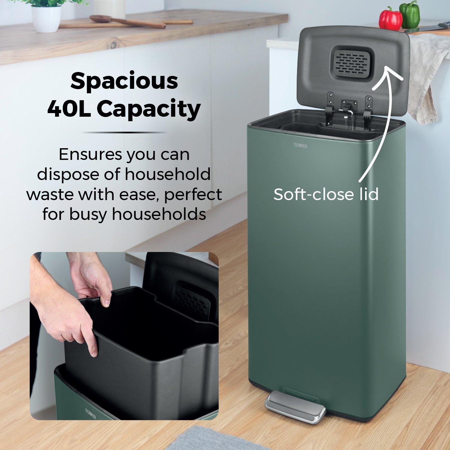 Forest Green - Tower - 40L Rectangular Pedal Bin - 3