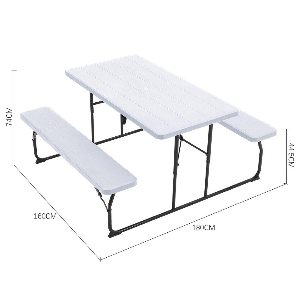 White - Breeins - 74x180x160cm Foldable Picnic Table and Bench Set - 7