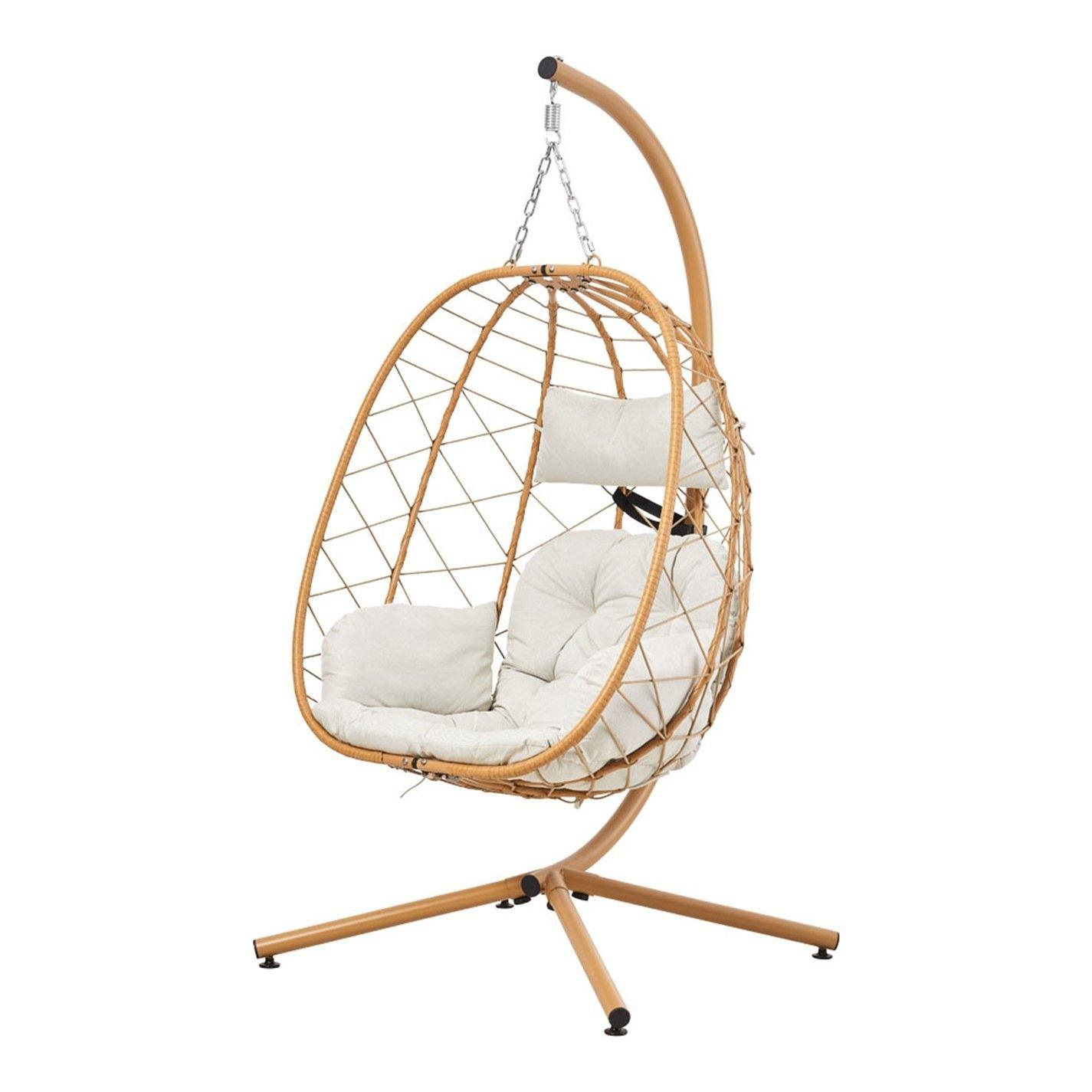 Beige - Breeins - Swing Hanging Egg Chair with Cushion and Pillow - 3