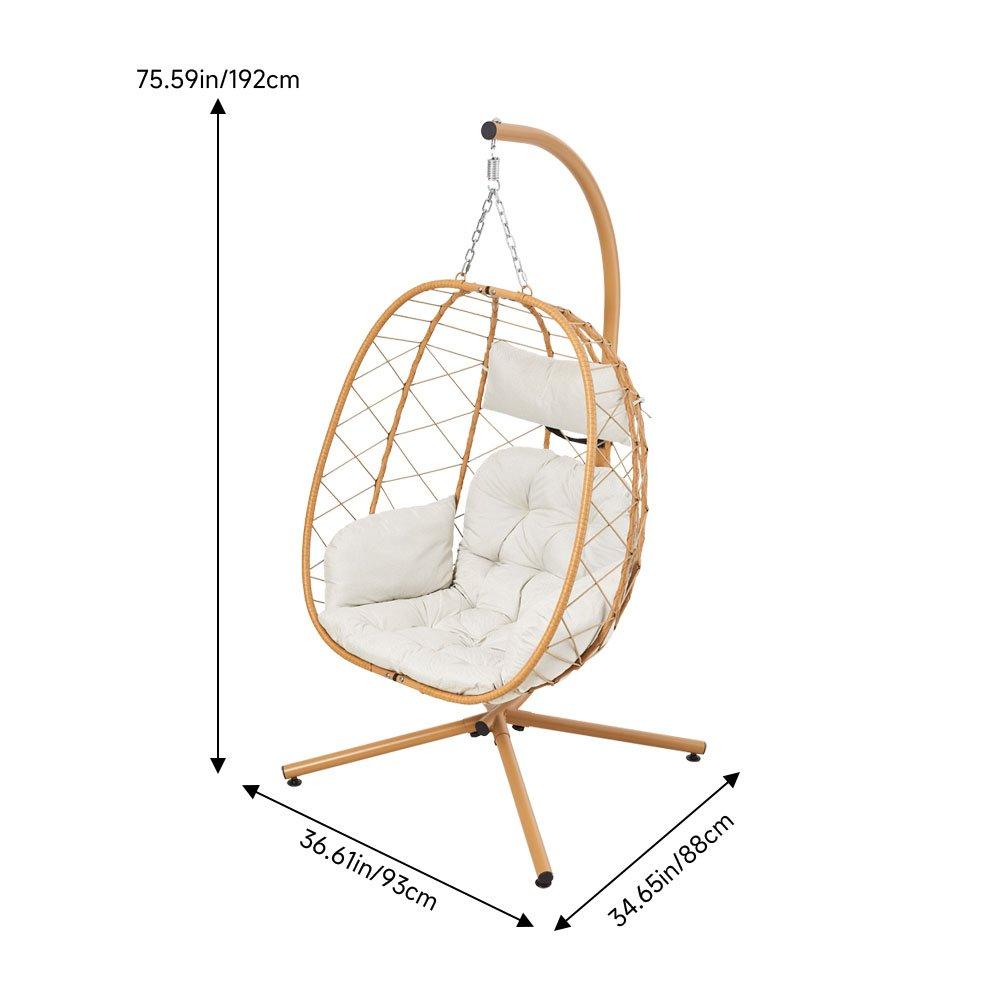 Beige - Breeins - Swing Hanging Egg Chair with Cushion and Pillow - 6
